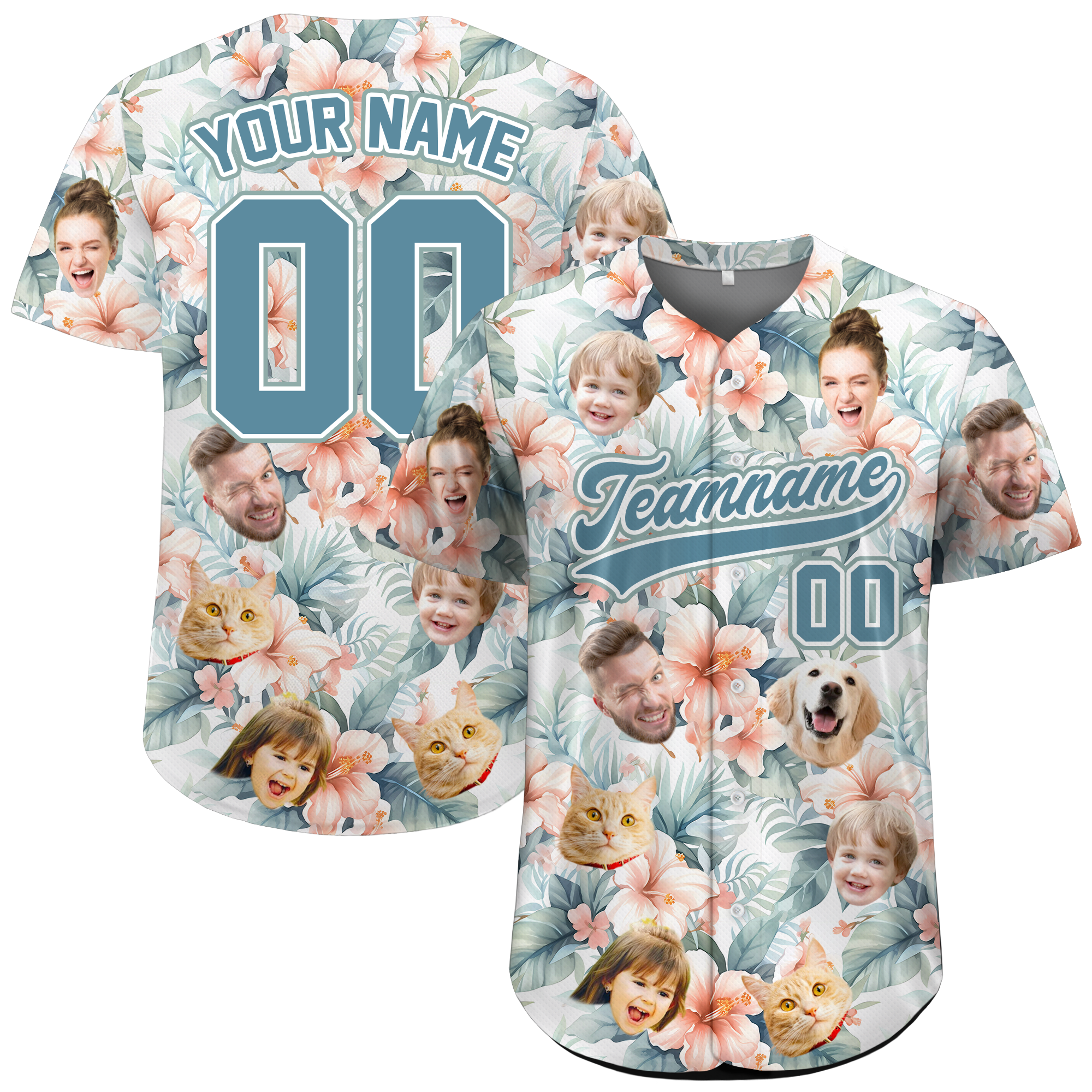 Custom Face Photo Pastel Hibiscus Hawaiian Baseball Jersey