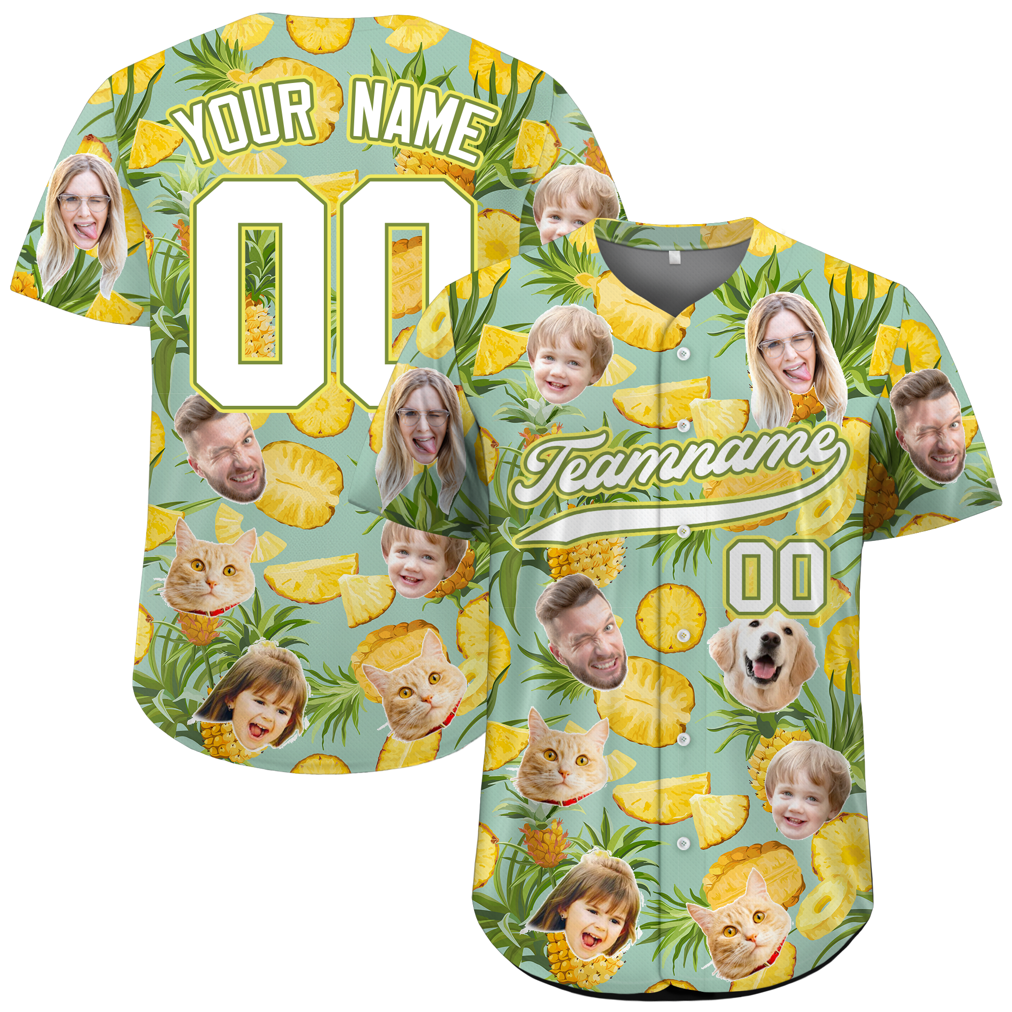 Custom Face Photo Pineapple Hawaiian Baseball Jersey