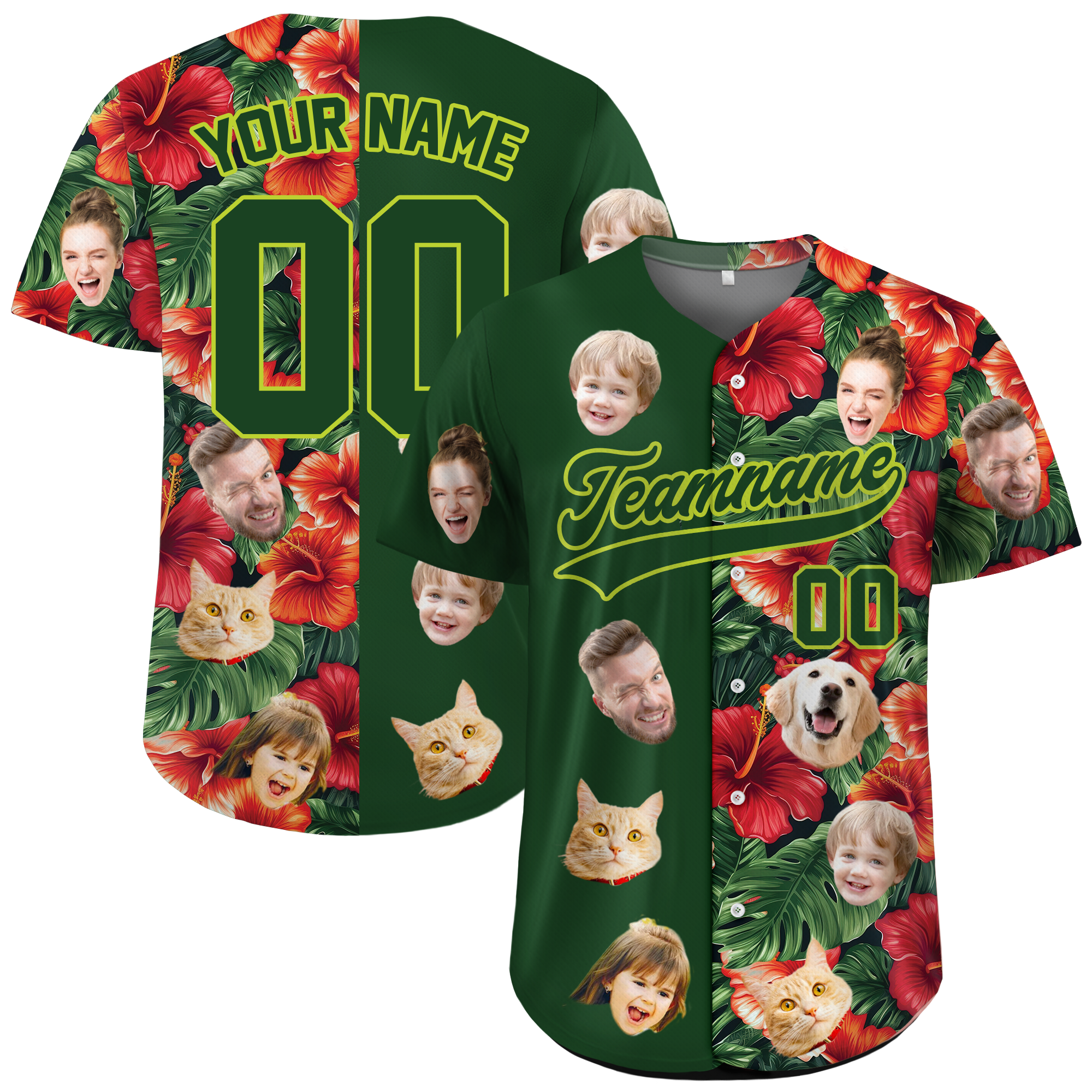Custom Face Photo Split Hibiscus Hawaiian Baseball Jersey