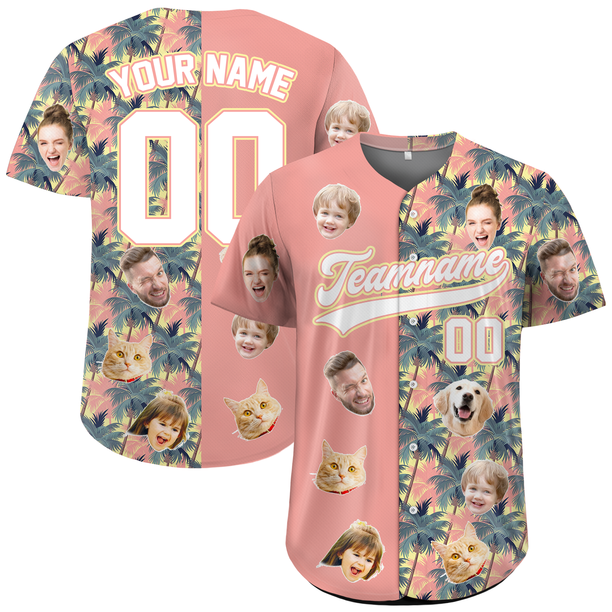Custom Face Photo Split Palm Tree Hawaiian Baseball Jersey