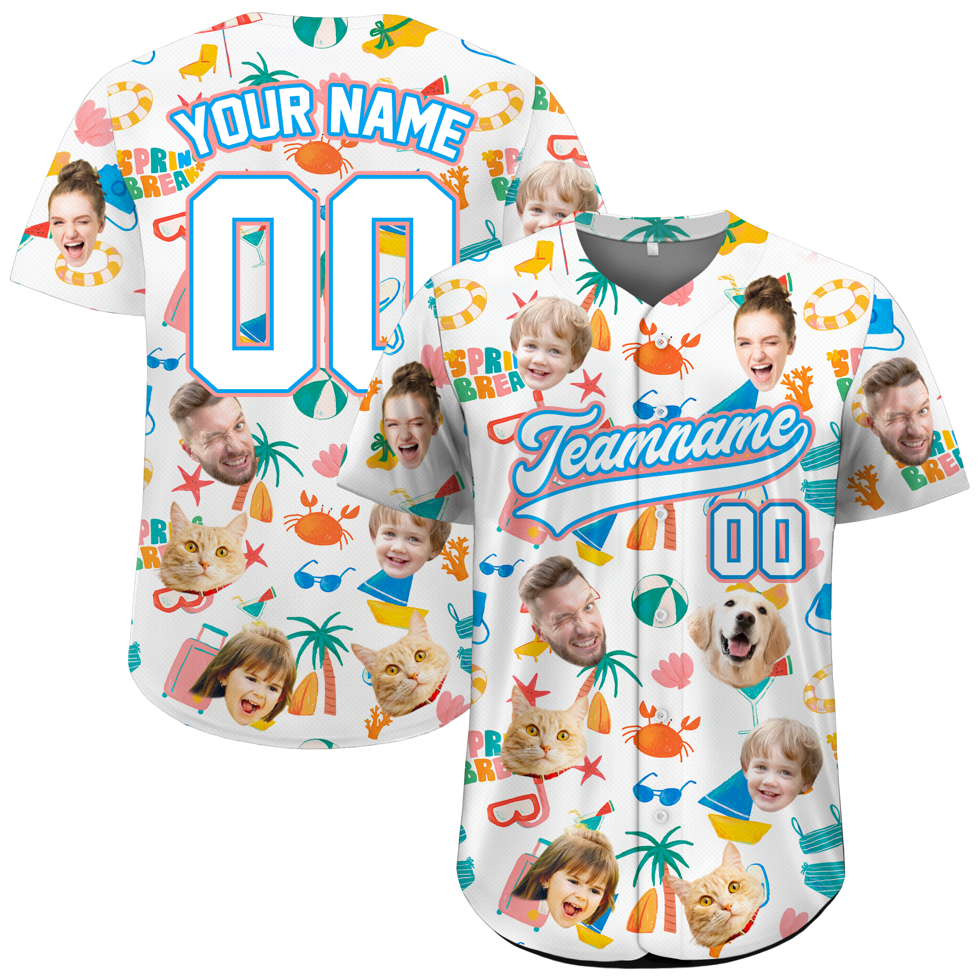 Custom Face Photo Spring Break Hawaiian Baseball Jersey