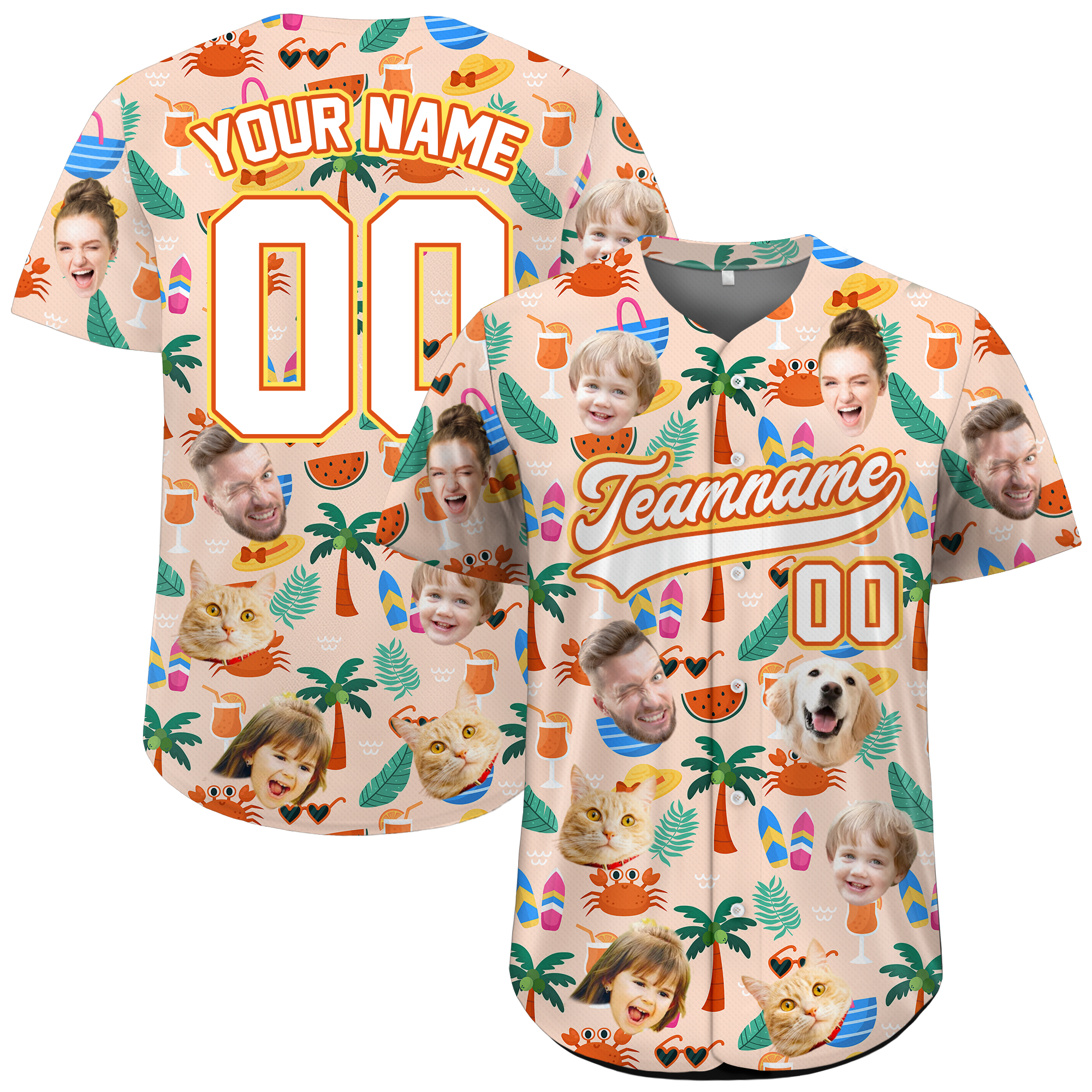 Custom Face Photo Summer Beach Hawaiian Baseball Jersey