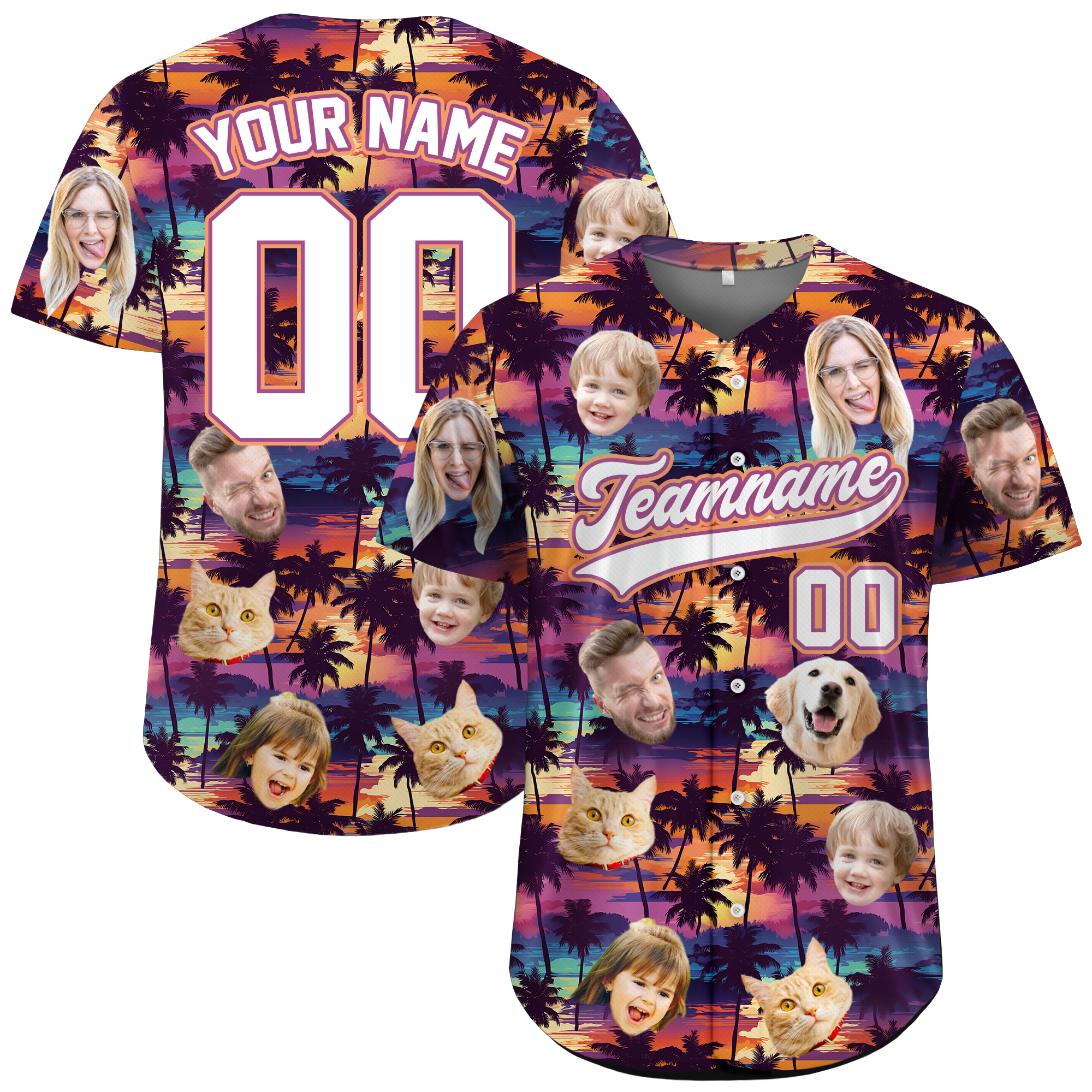 Custom Face Photo Sunset Palm Tree Hawaiian Baseball Shirt