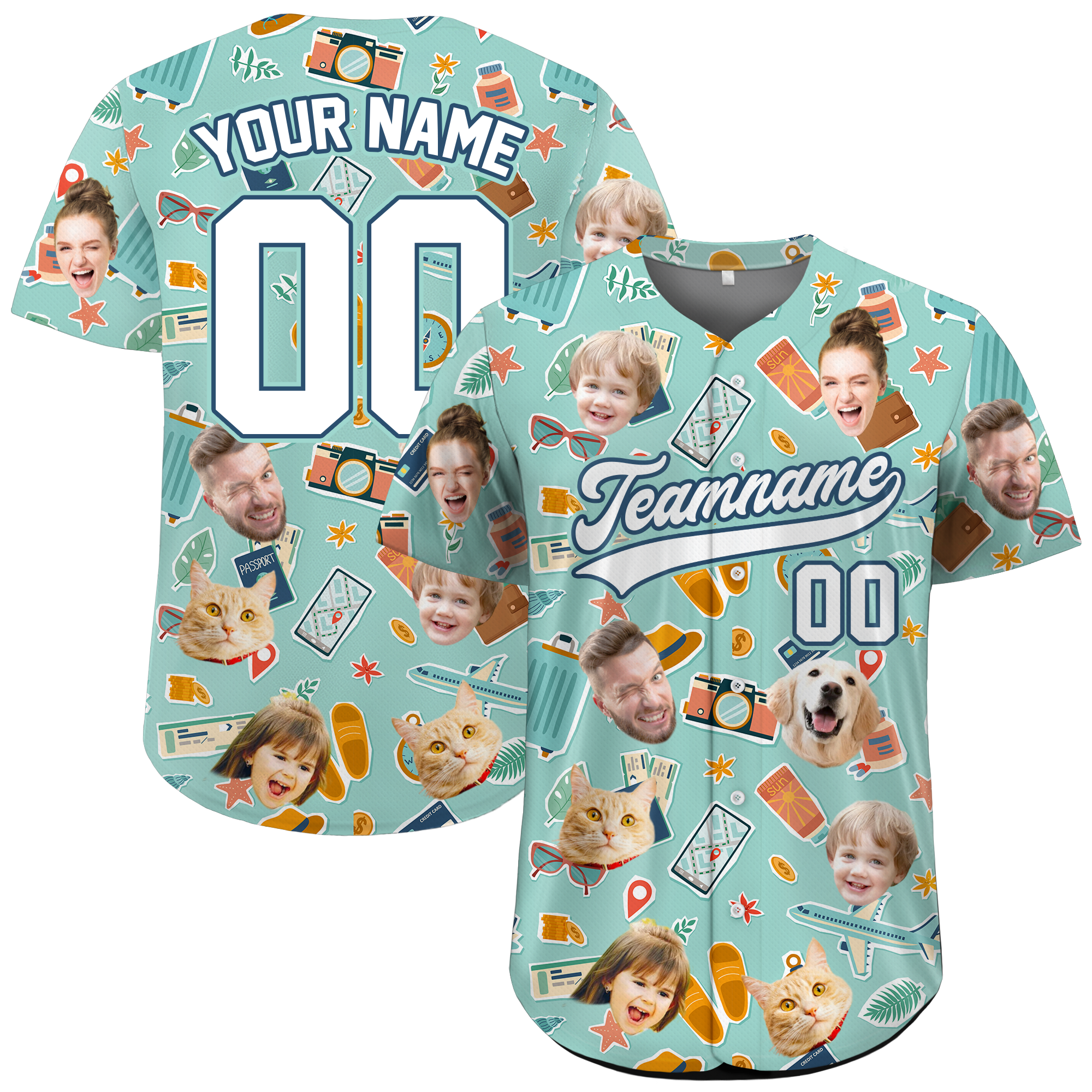 Custom Face Photo Travel Vacation Hawaiian Baseball Jersey