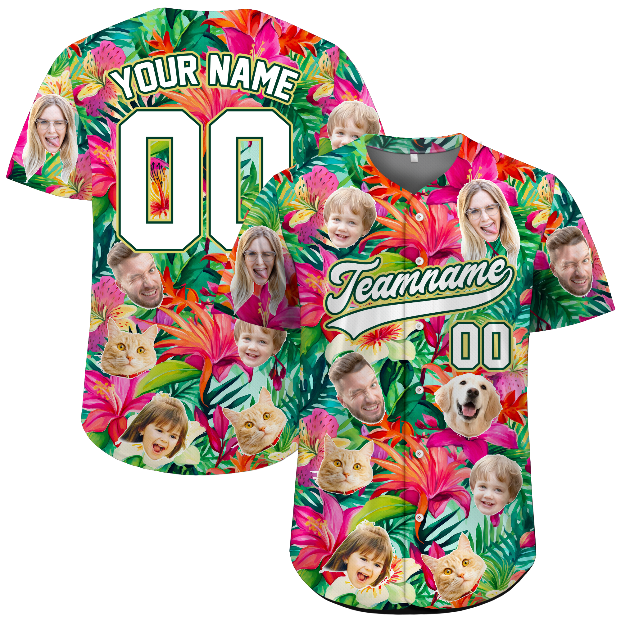 Custom Face Photo Tropical Foliage Hawaiian Baseball Jersey