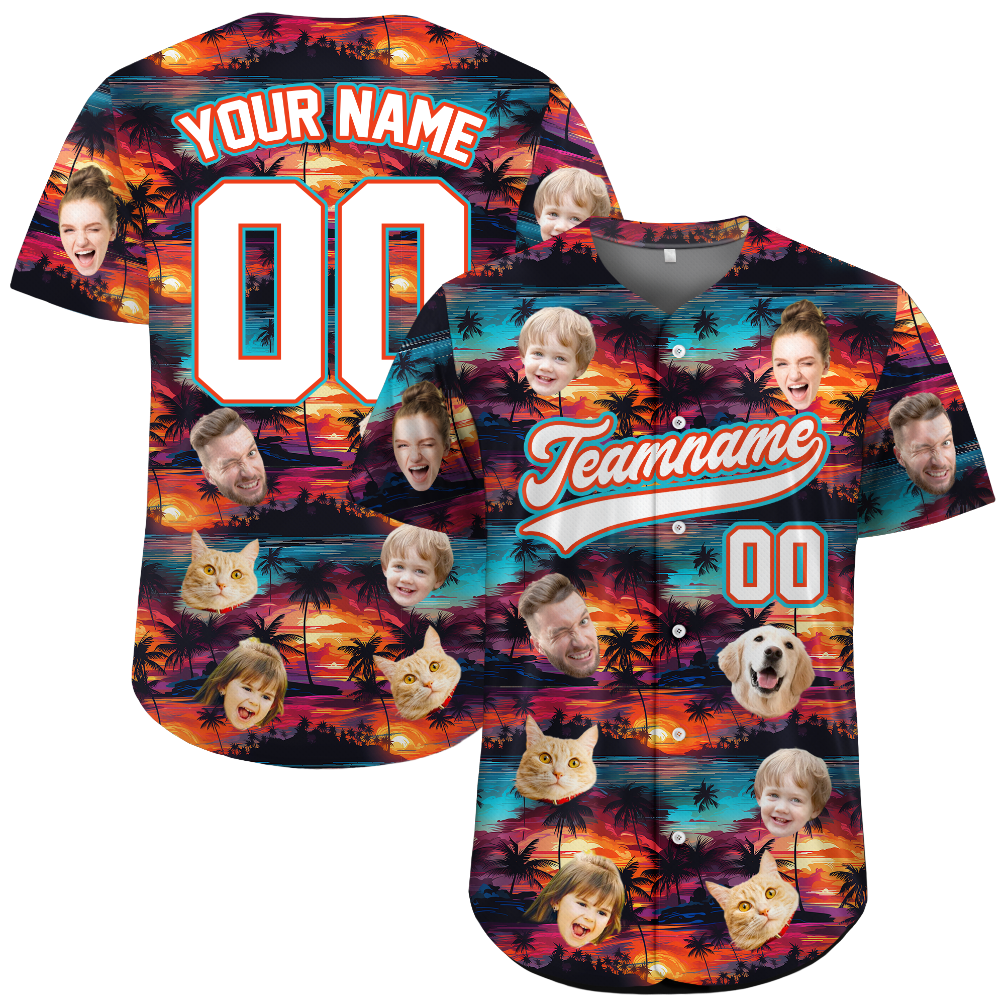 Custom Face Photo Tropical Sunset Hawaiian Baseball Jersey
