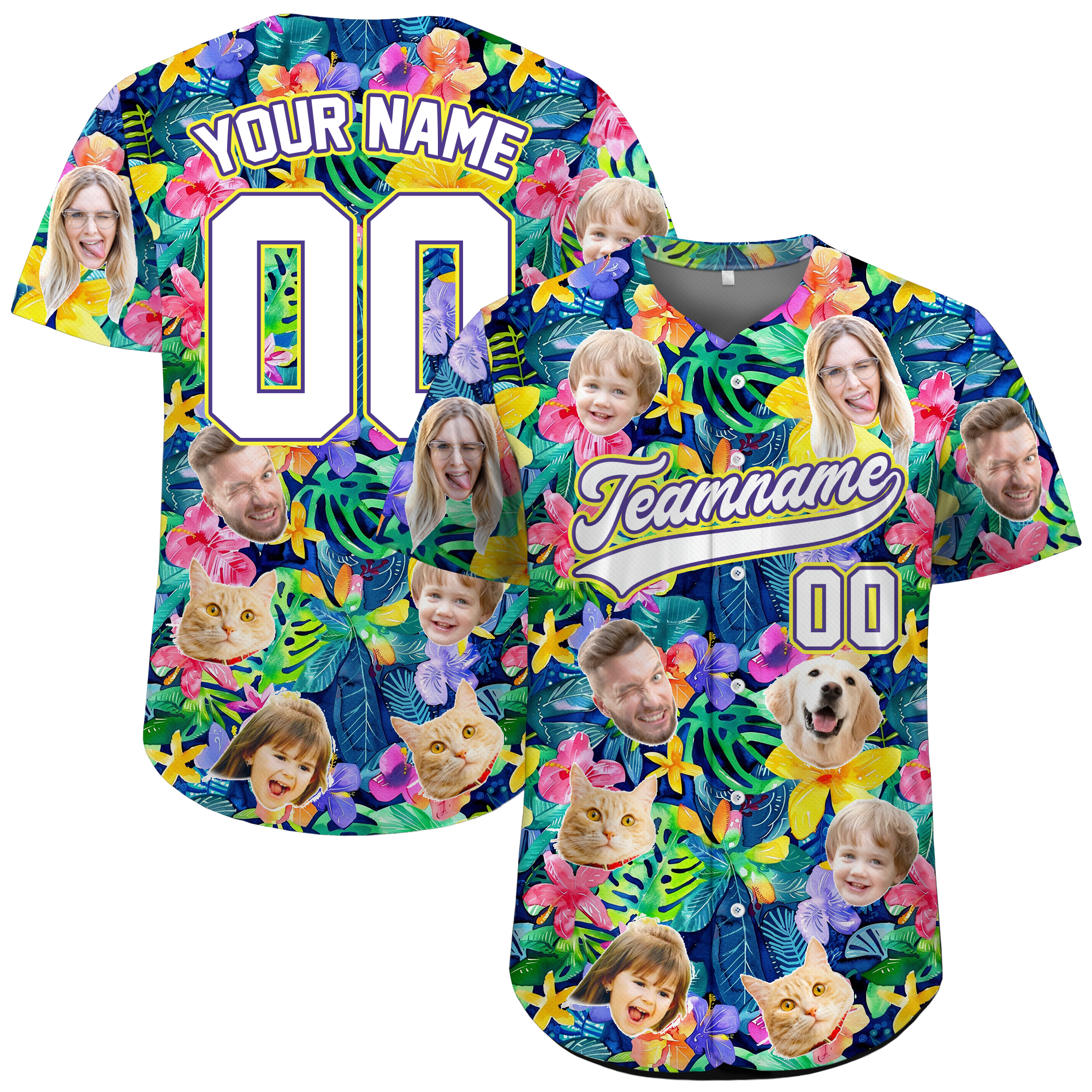 Custom Face Photo Vibrant Floral Hawaiian Baseball Jersey