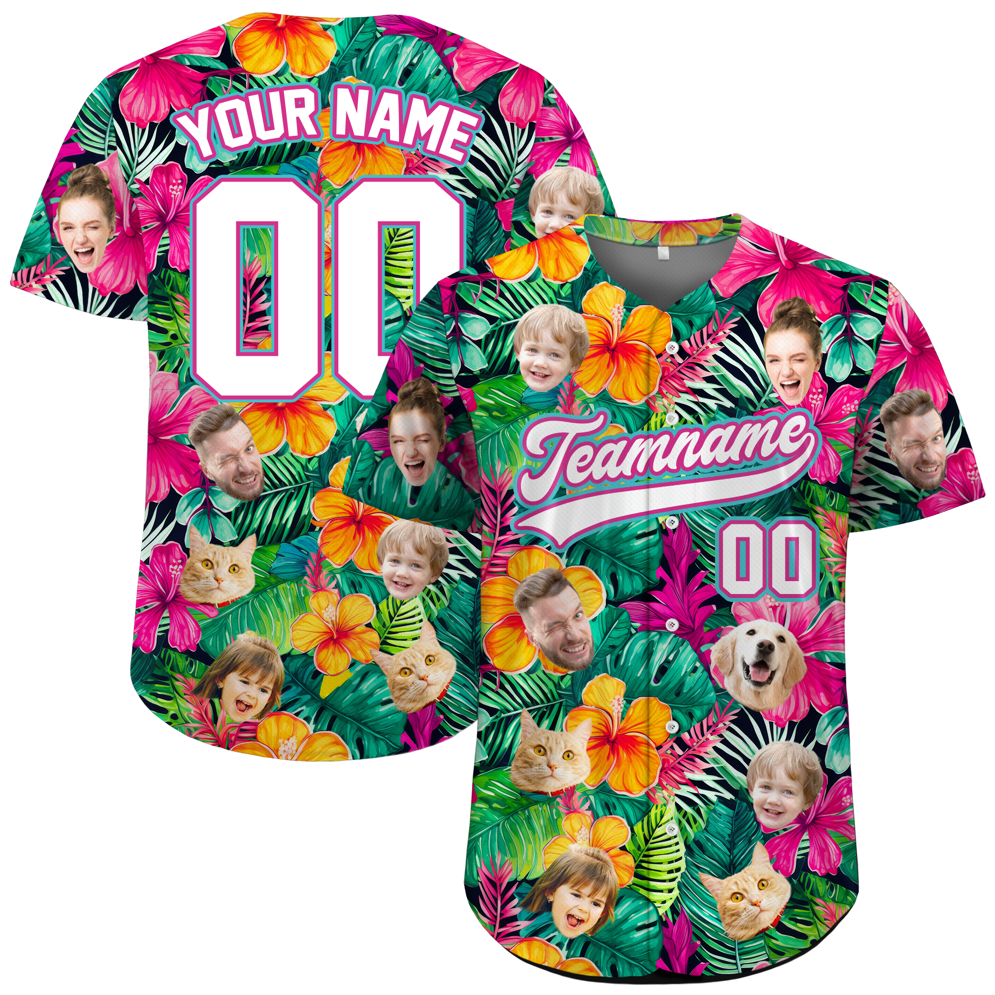 Custom Face Photo Vibrant Hibiscus Hawaiian Baseball Jersey