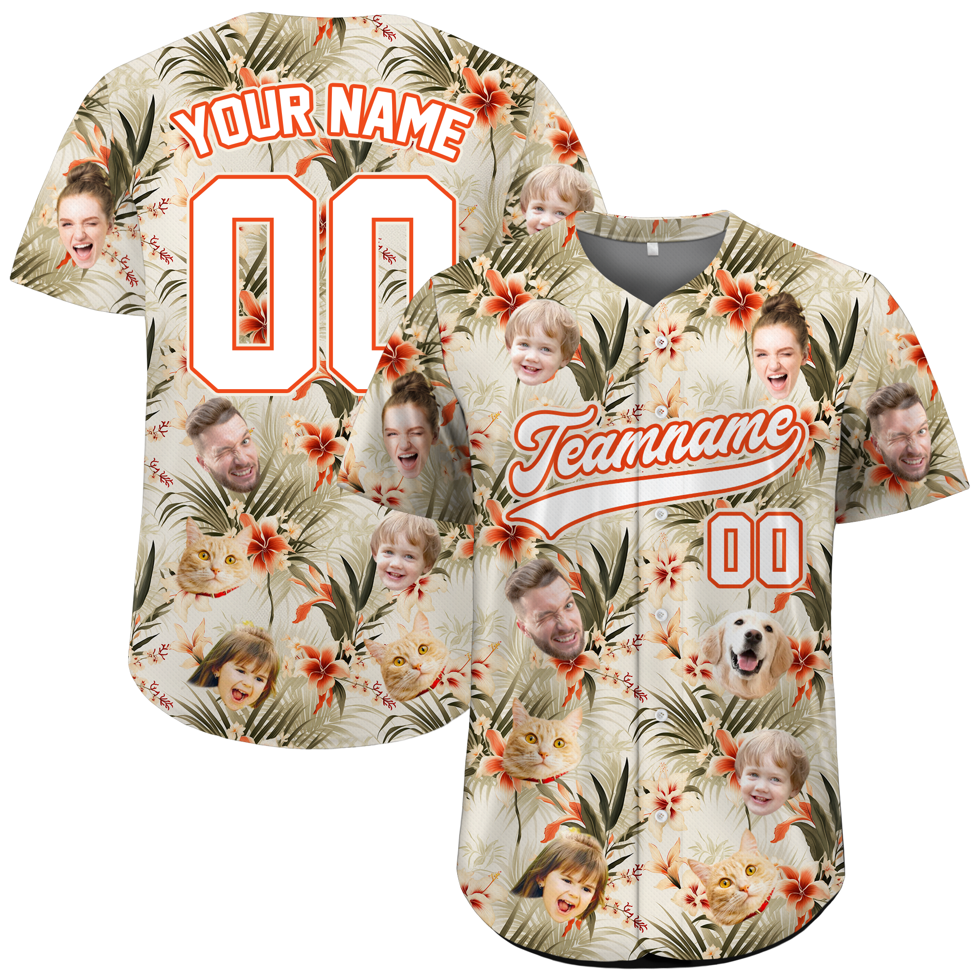 Custom Face Photo Vintage Floral Hawaiian Baseball Jersey
