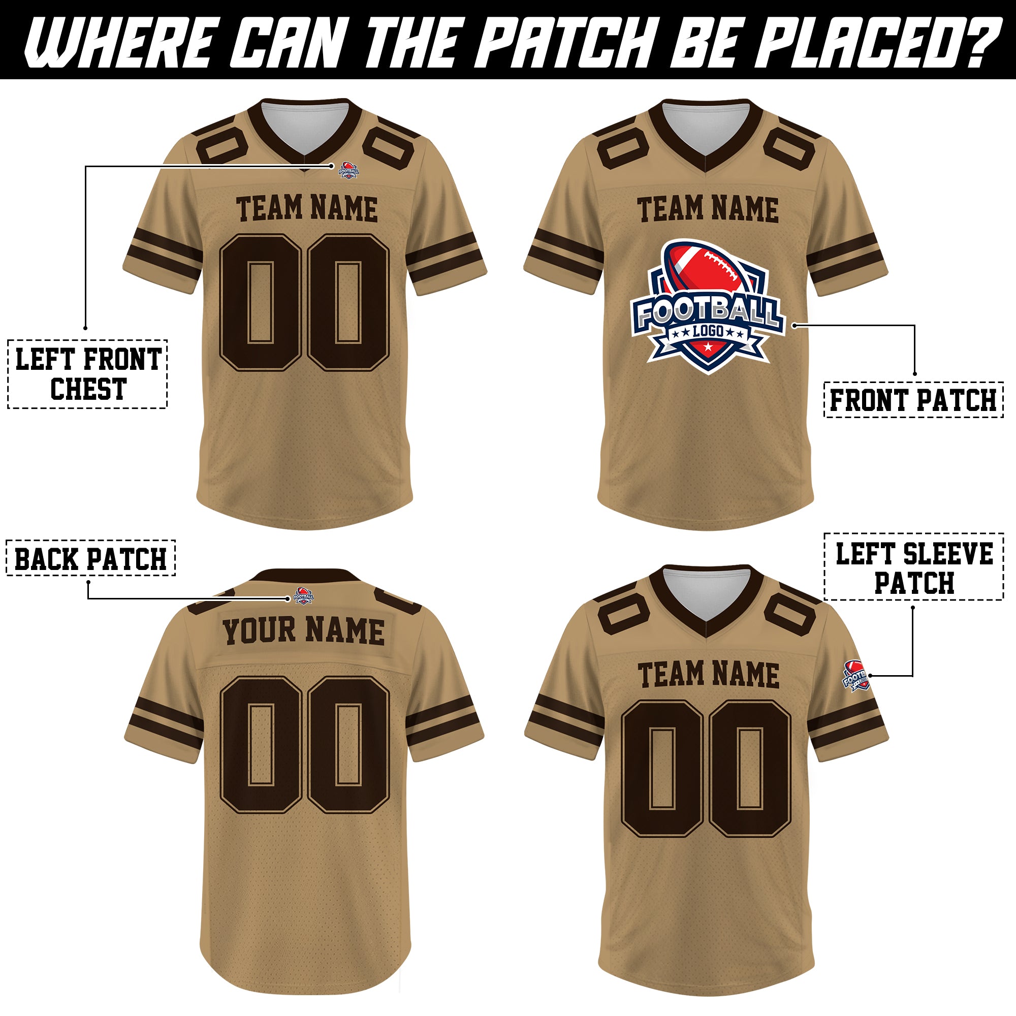 Custom Gold Brown Football Jersey, Custom Football Jersey with Team Name Number Logo for Team