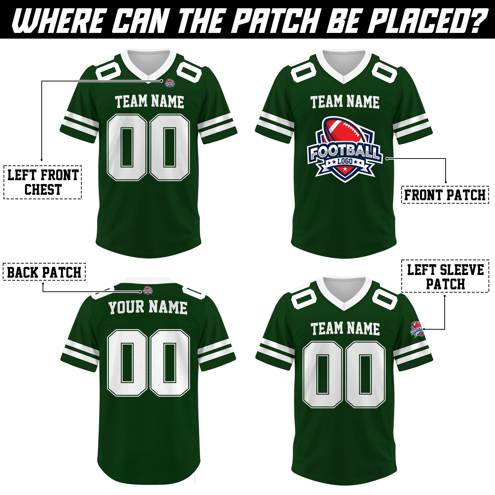 Custom Green Football Jersey, Personalized Name Number Logo Football Jersey for Men Women