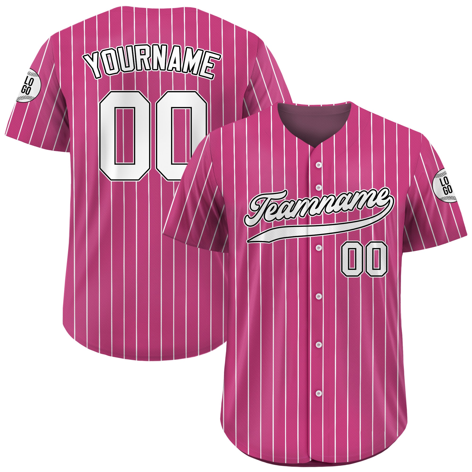 Custom Hot Pink White Pinstripe Baseball Jersey, Custom Team Name Number Baseball Jersey