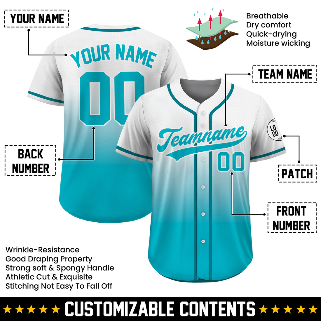 Custom Ice Coast Fade Gradient Baseball Jersey