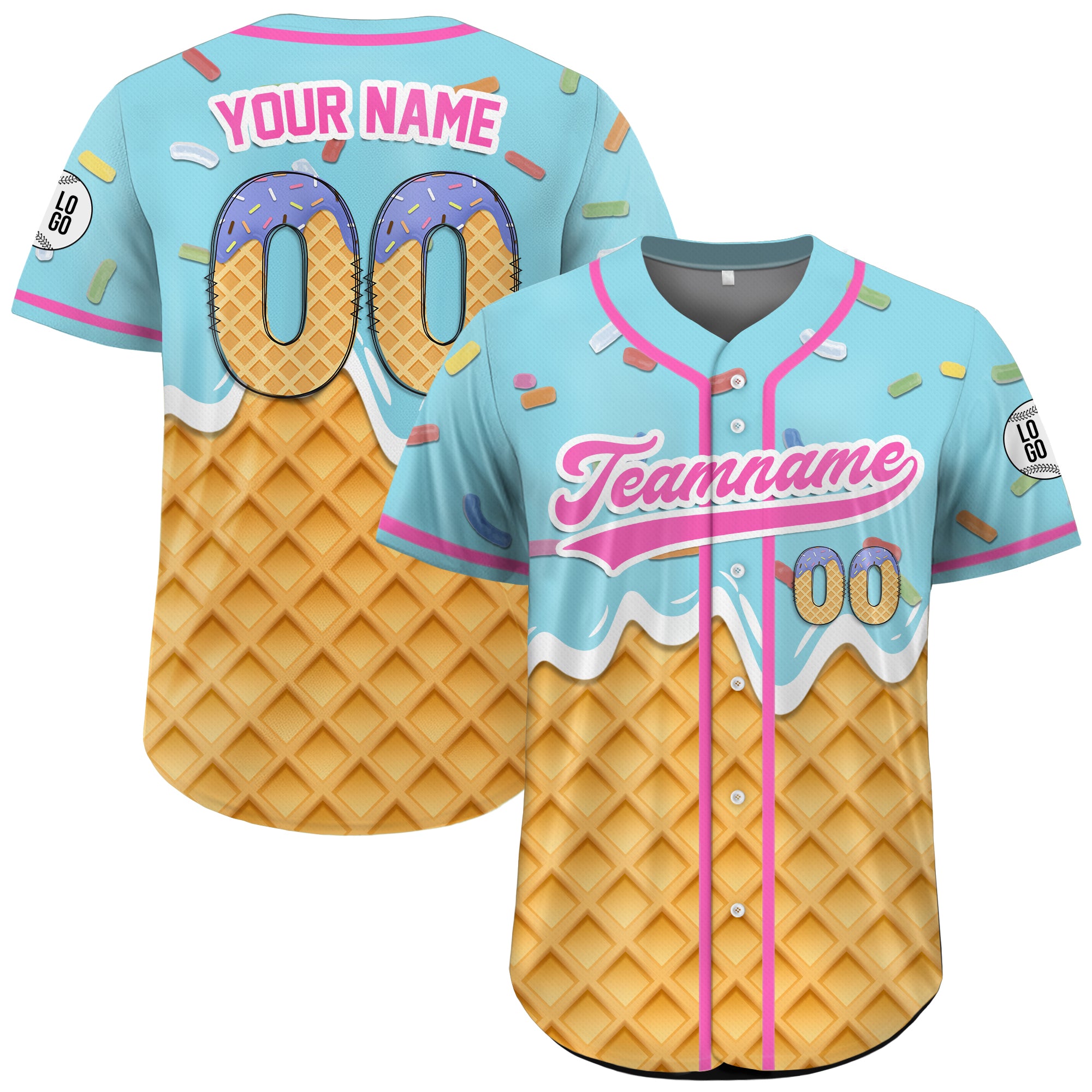 Custom Ice Cream Drip Dream Delights Blue Pink Jersey