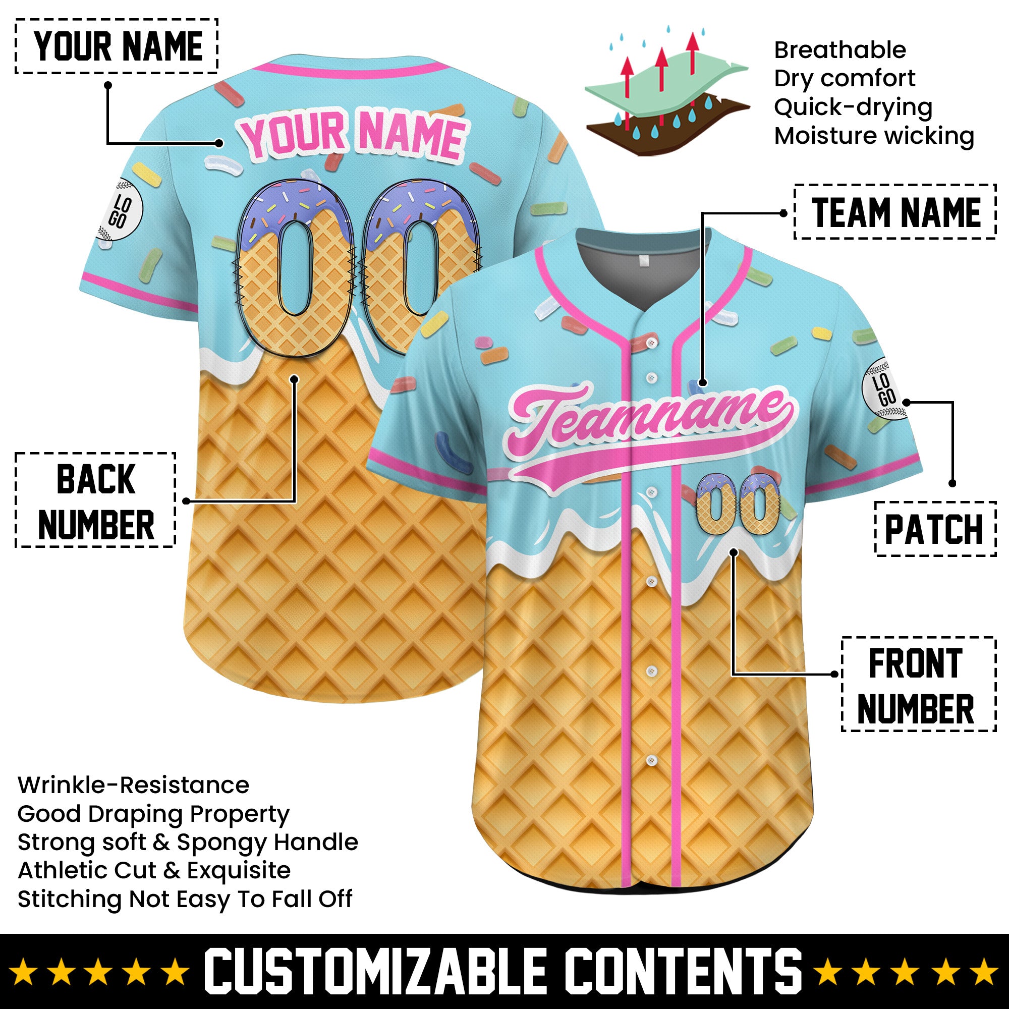 Custom Ice Cream Drip Dream Delights Blue Pink Jersey