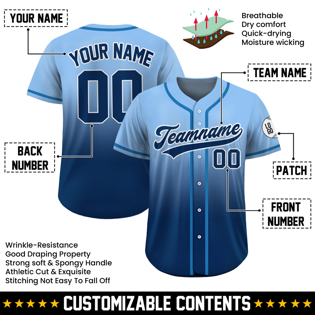 Custom Ice Storm Gradient Baseball Jersey