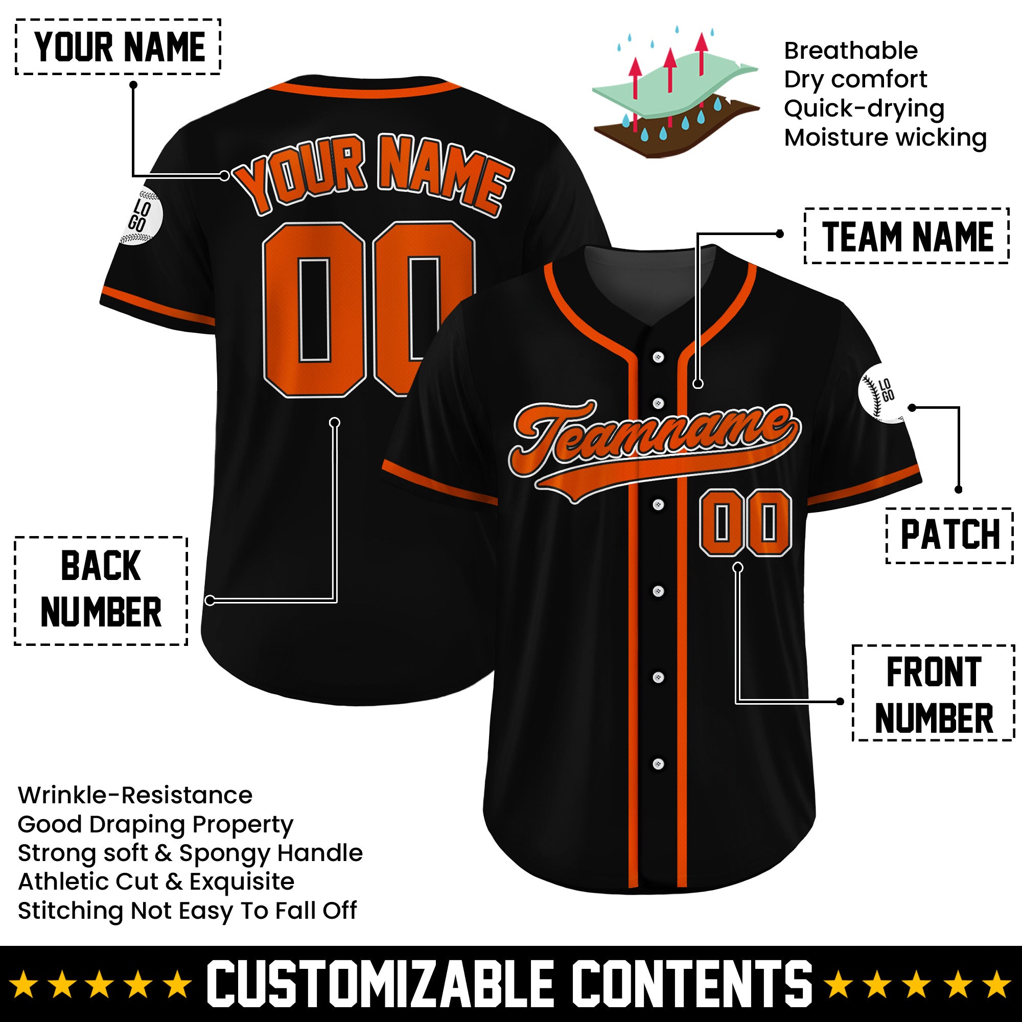 Custom Inferno Edge Black Baseball Jersey