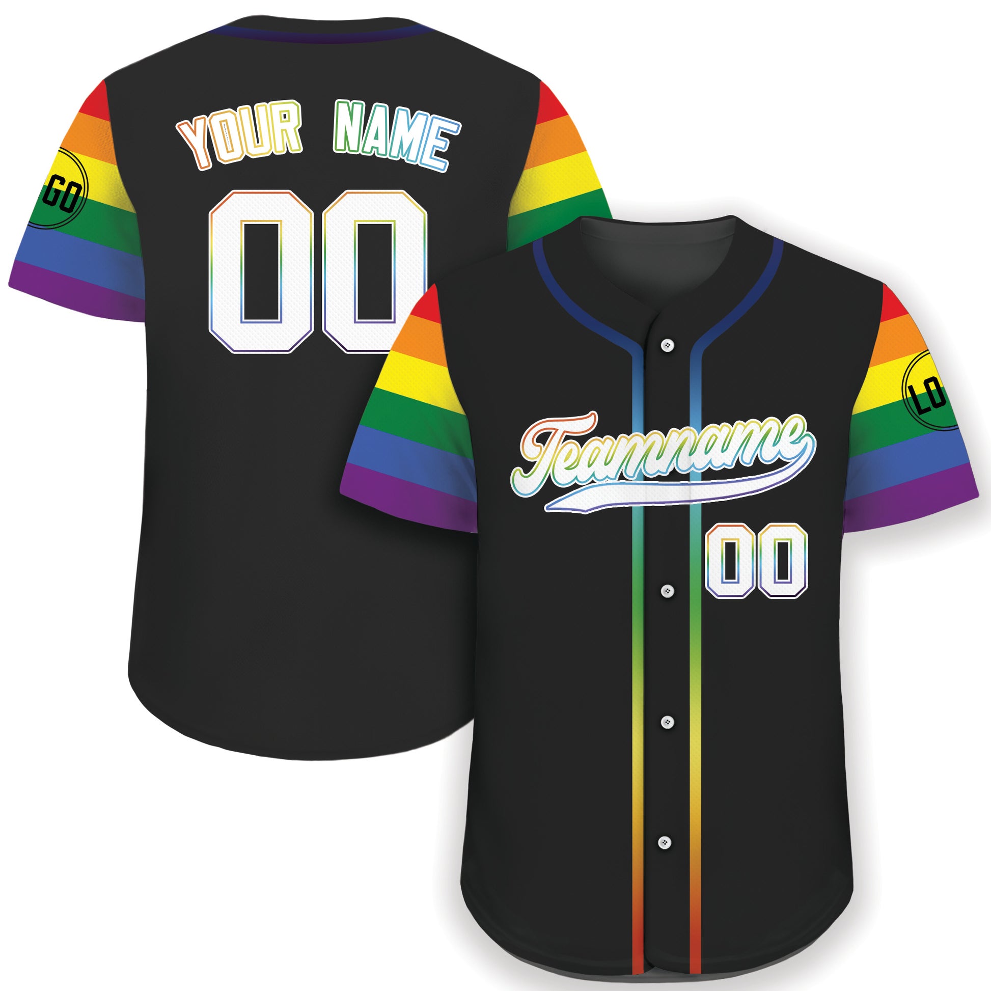 Custom LGBTQ+ Black Pride Rainbow Baseball Shirt
