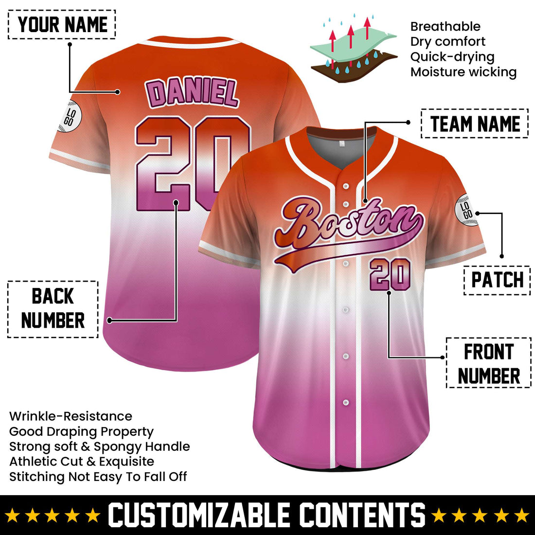Custom Lesbian Pride Gradient Baseball Jersey