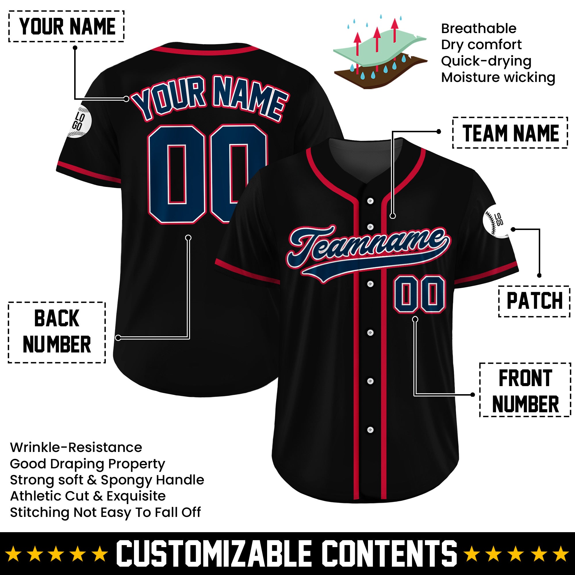Custom Liberty Strike Black Baseball Jersey