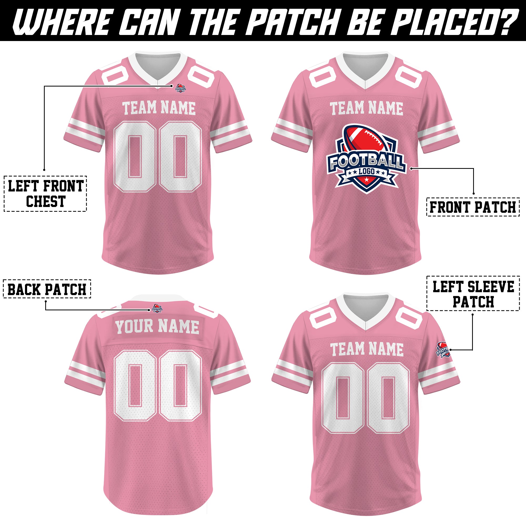 Custom Light Pink Football Jersey, Personalized Name Number Logo for Men Women