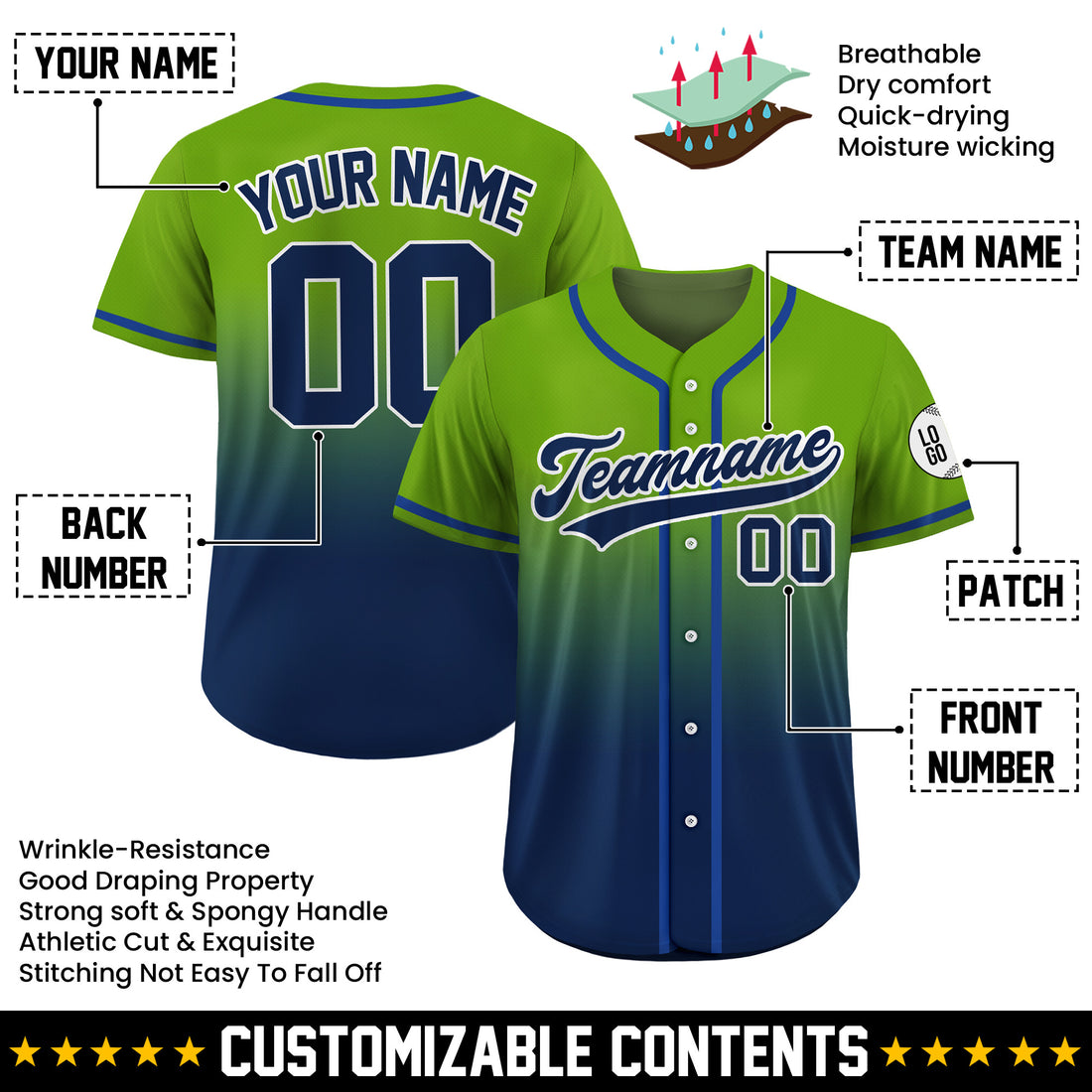 Custom Lime Storm Gradient Baseball Jersey