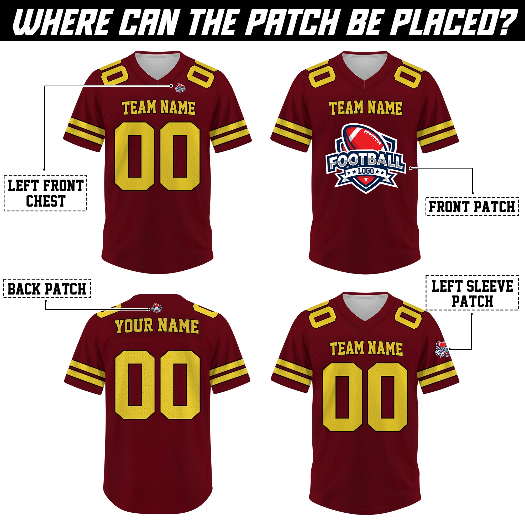 Custom Maroon Gold Football Jersey, Gift For Fan Football Team Shirt