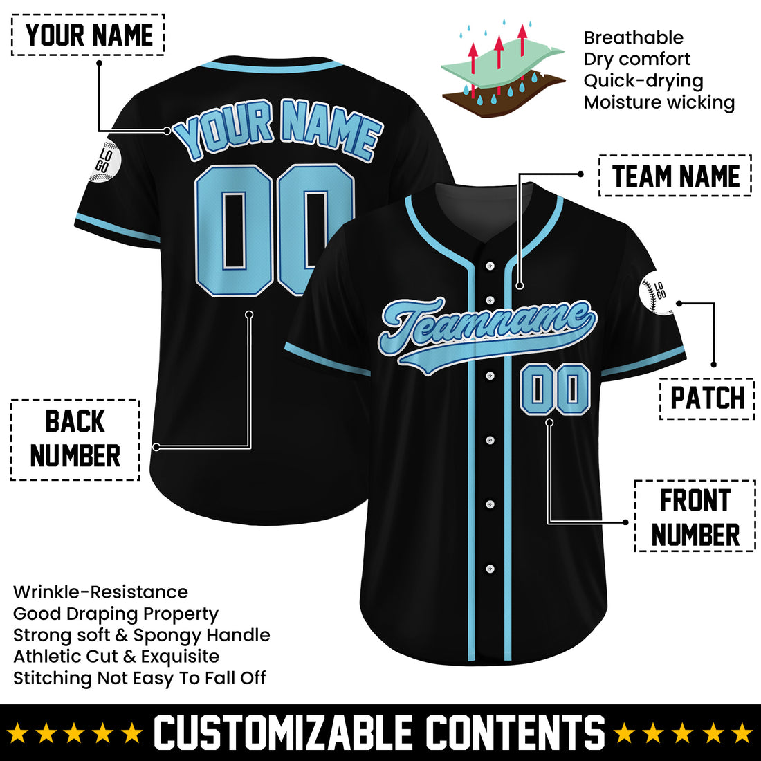 Custom Midnight Ice Black Baseball Jersey
