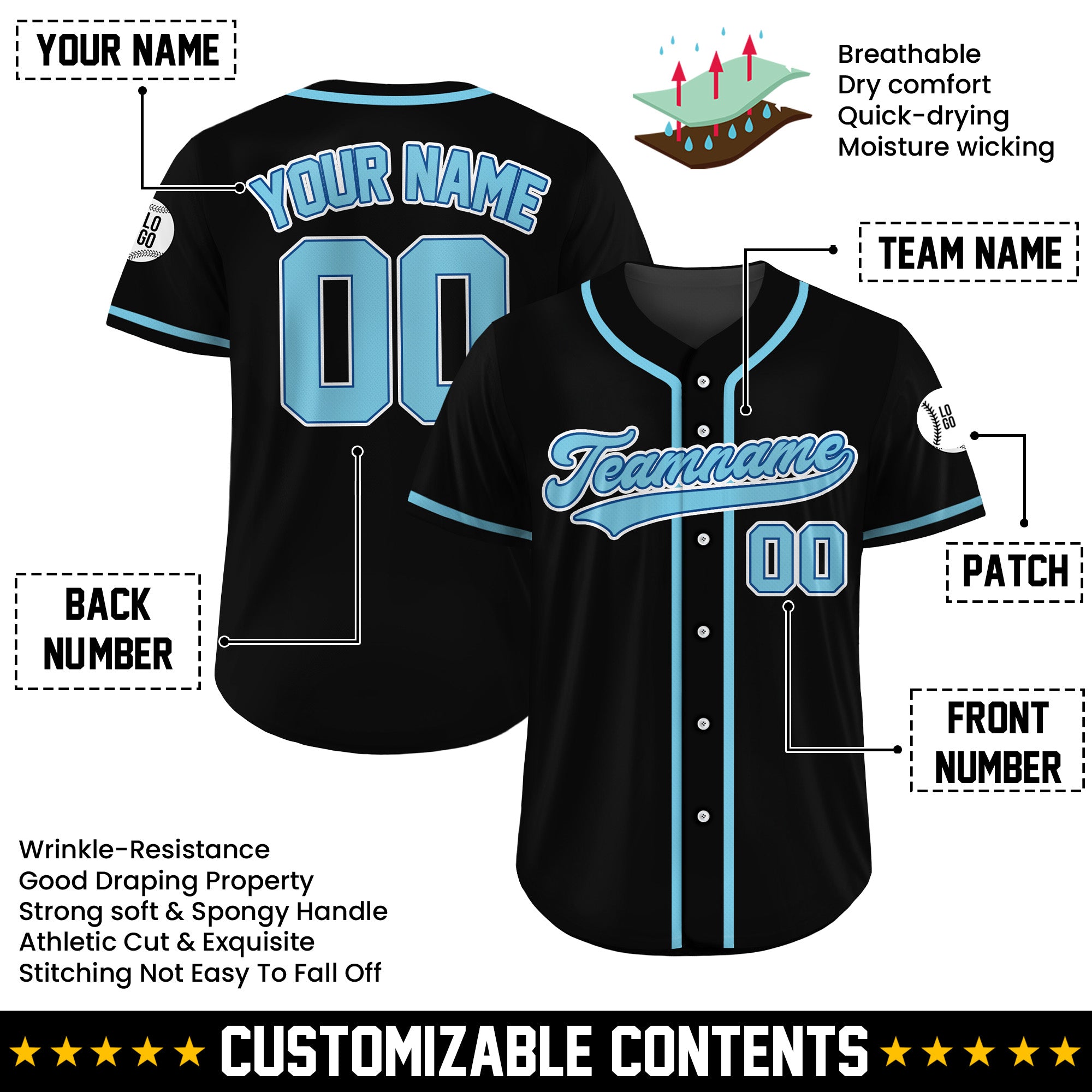 Custom Midnight Ice Black Baseball Jersey