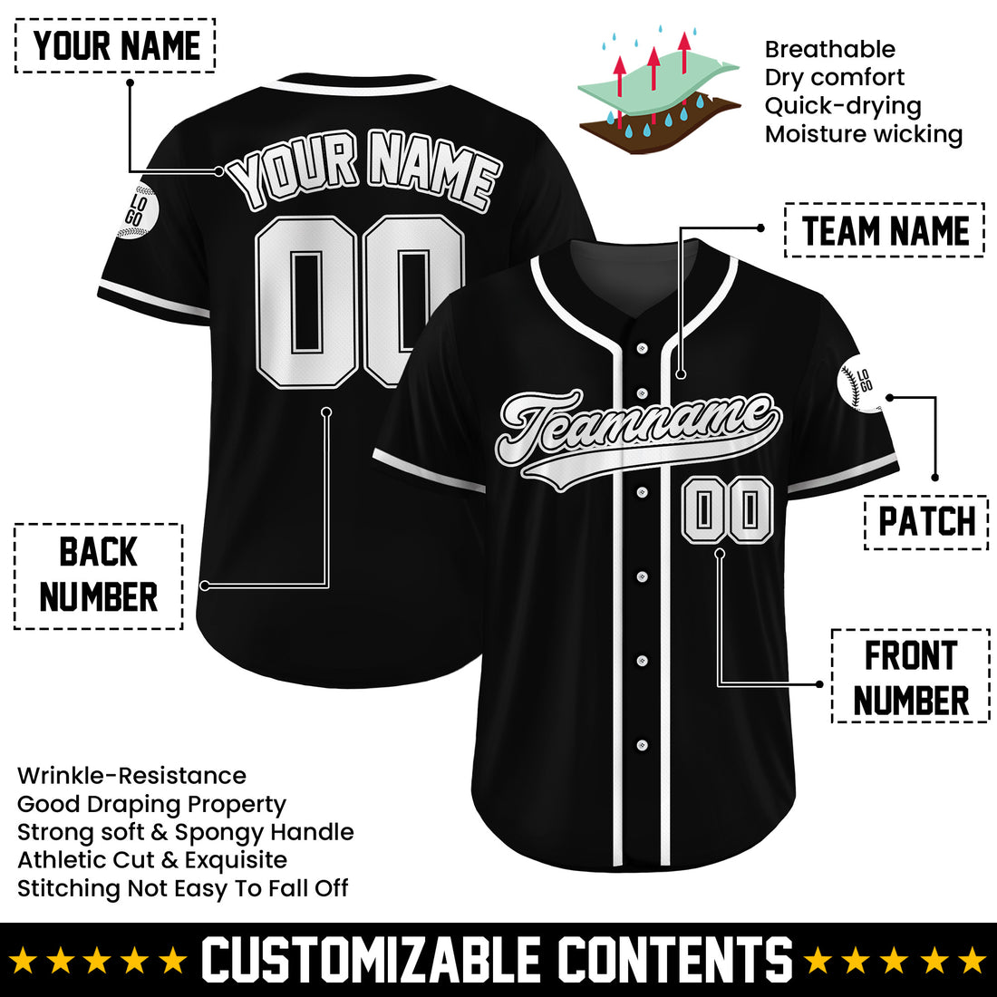 Custom Midnight Ice Black Baseball Uniform