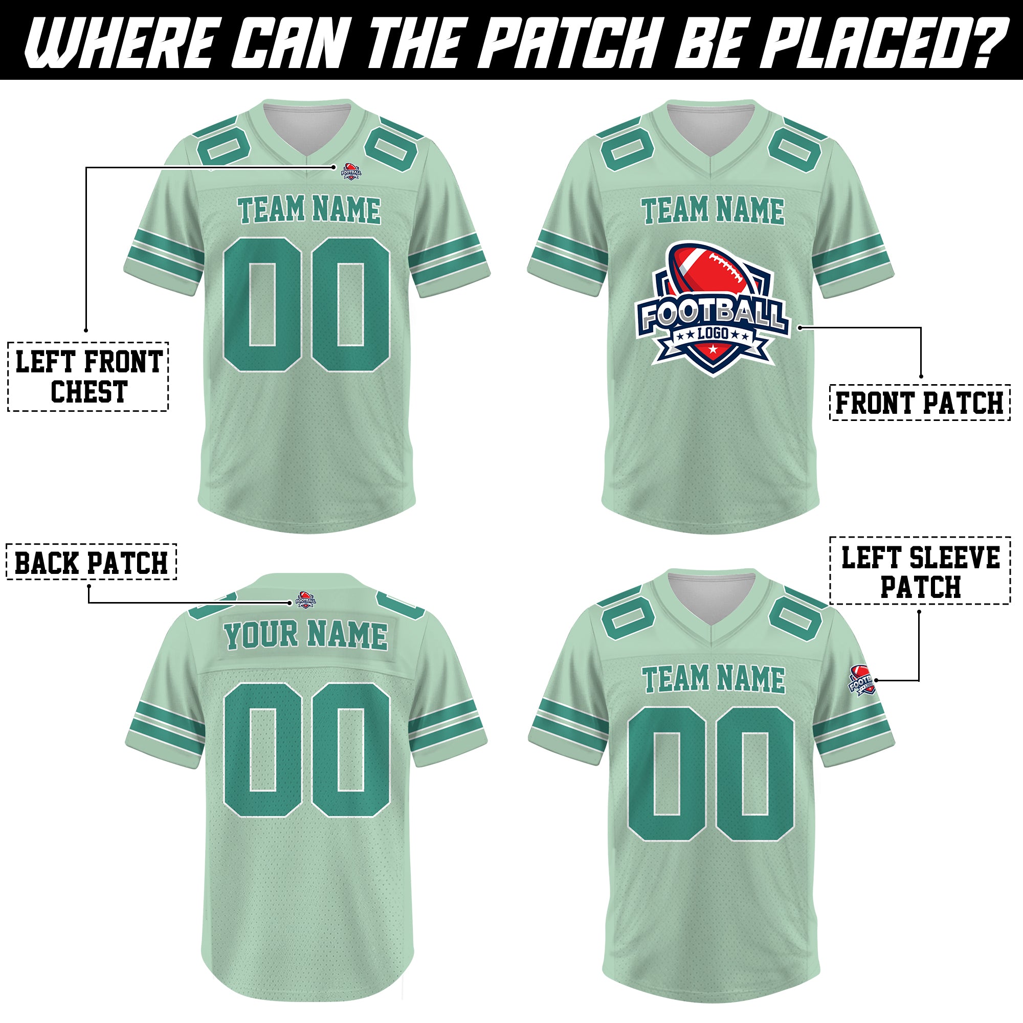 Custom Mint Green Football Jersey, Personalized Name Number  Logo Football Jerseys for Men Women Youth