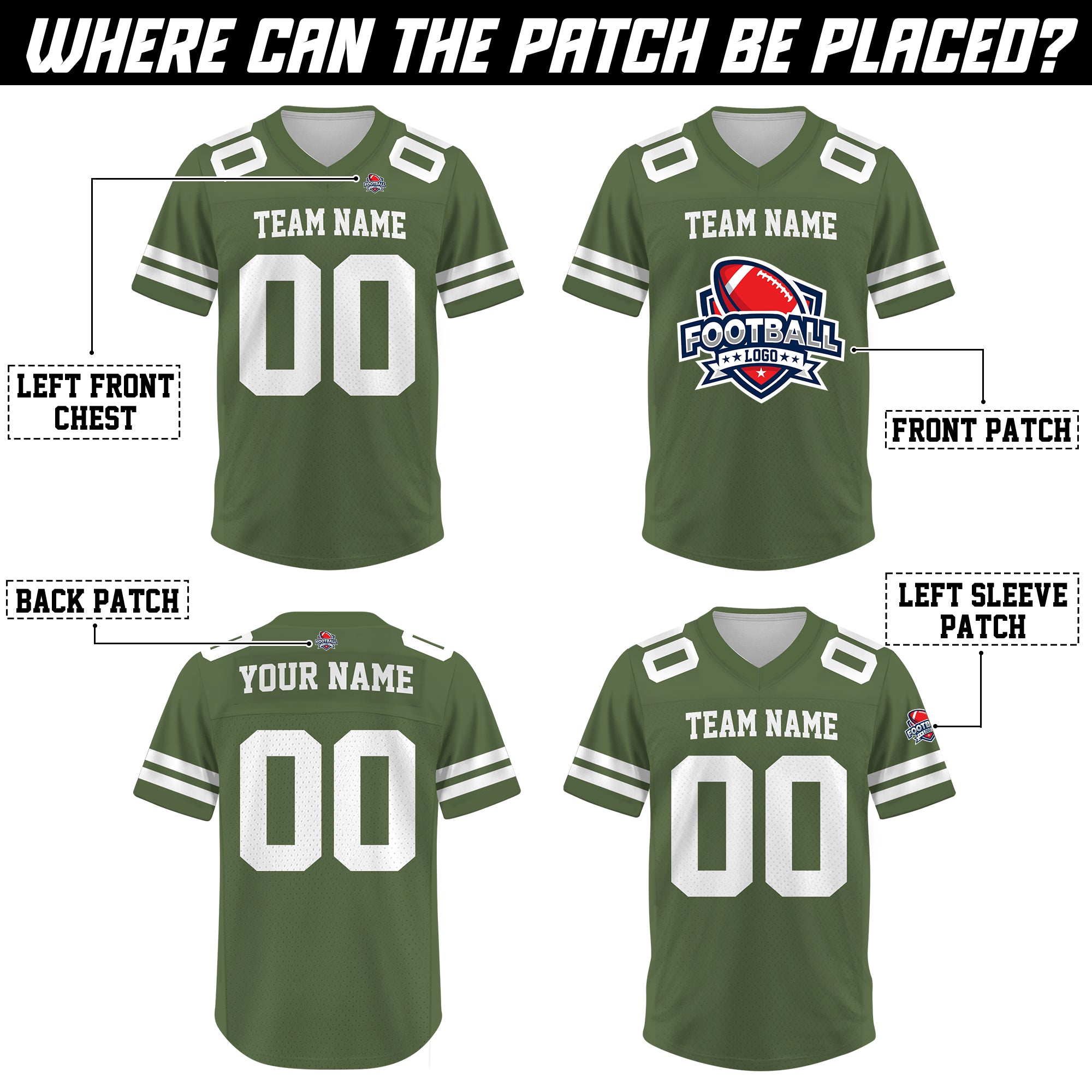 Custom Olive Green Football Jersey, Personalized Football Jersey Shirt For Adult Kid