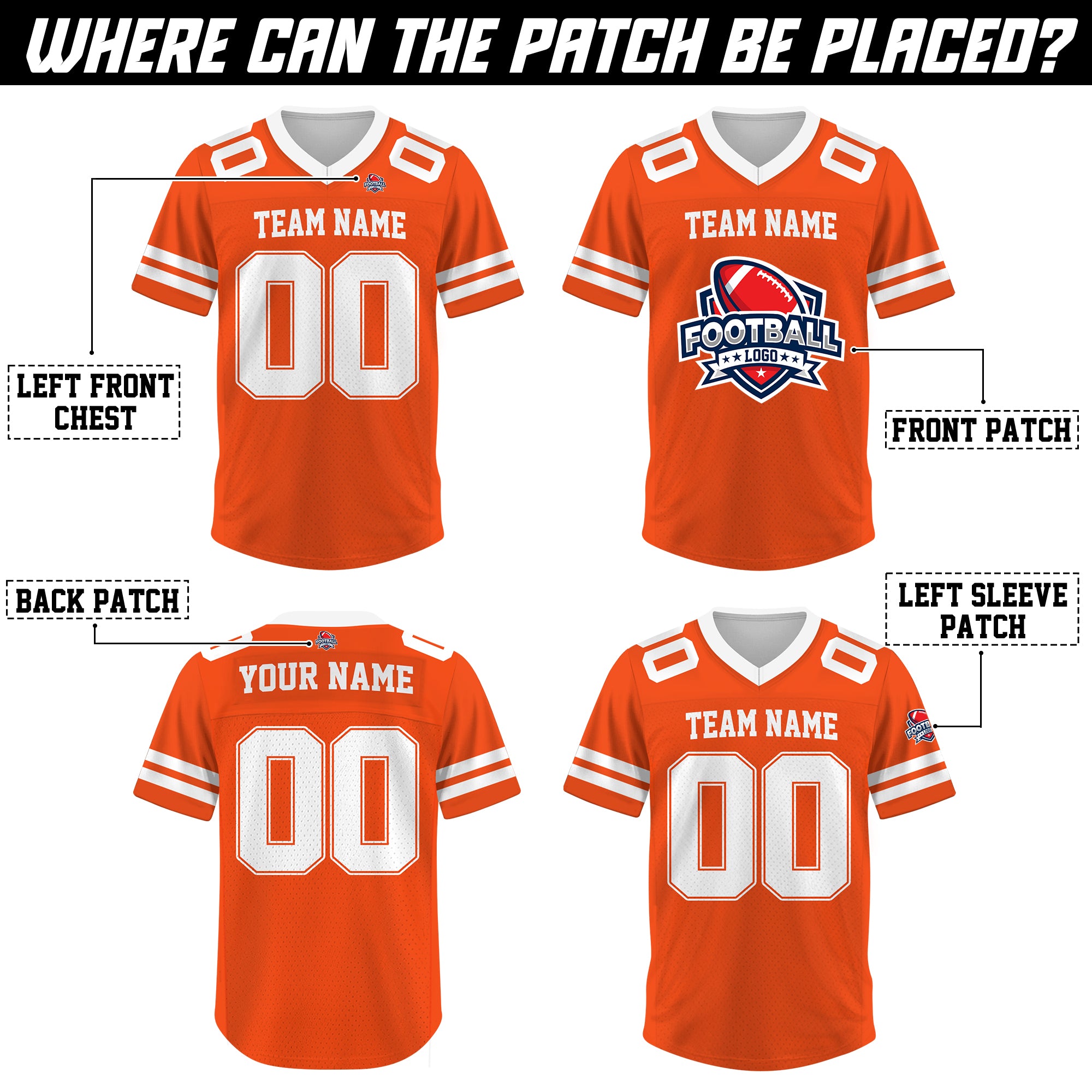 Custom Orange Football Jersey, Personalized Name Number Logo Football Jersey for Men Women