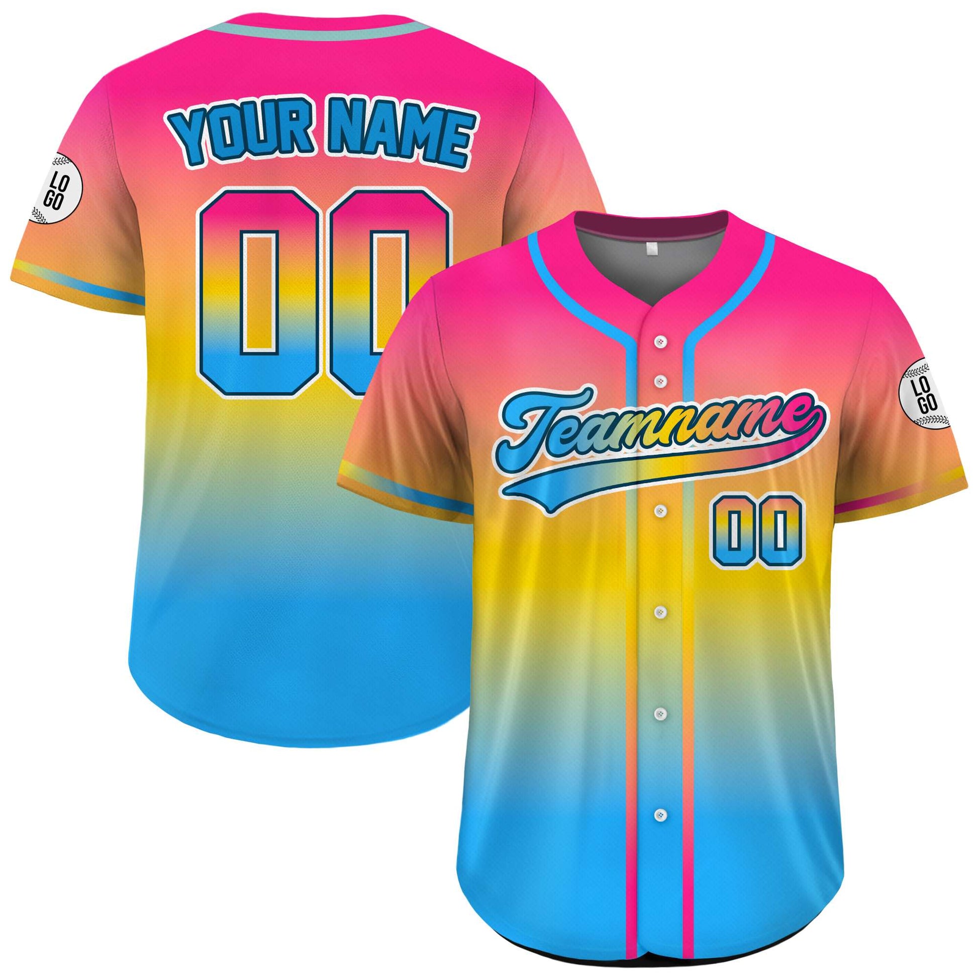 Custom Pan Pride Gradient Baseball Jersey
