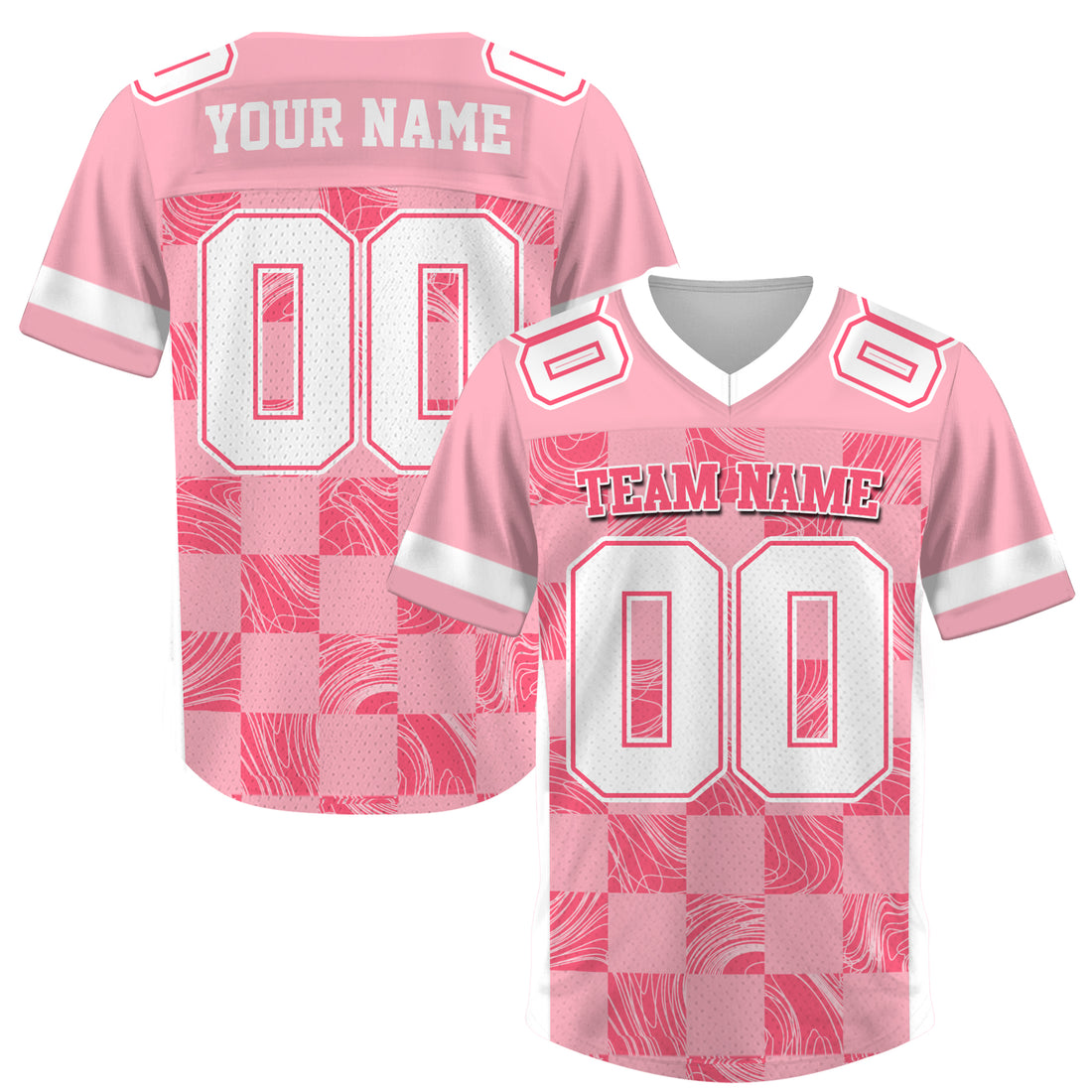 Custom Pink White Chess Pattern Football Jersey, Custom Football Jerseys Cheap for Fan
