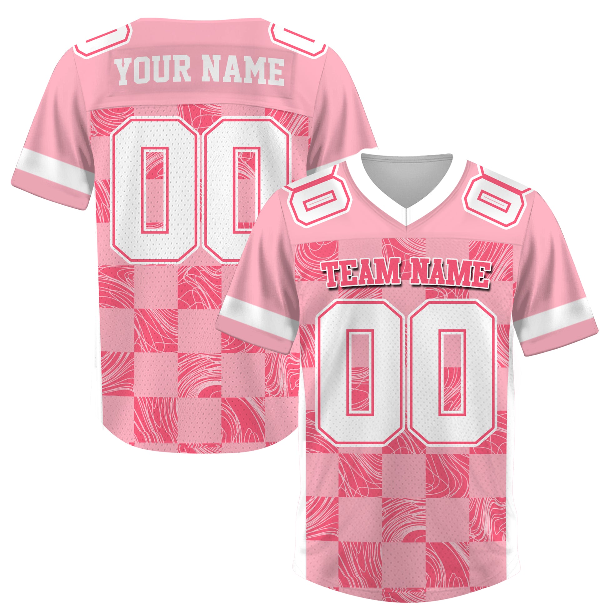 Custom Pink White Chess Pattern Football Jersey, Custom Football Jerseys Cheap for Fan