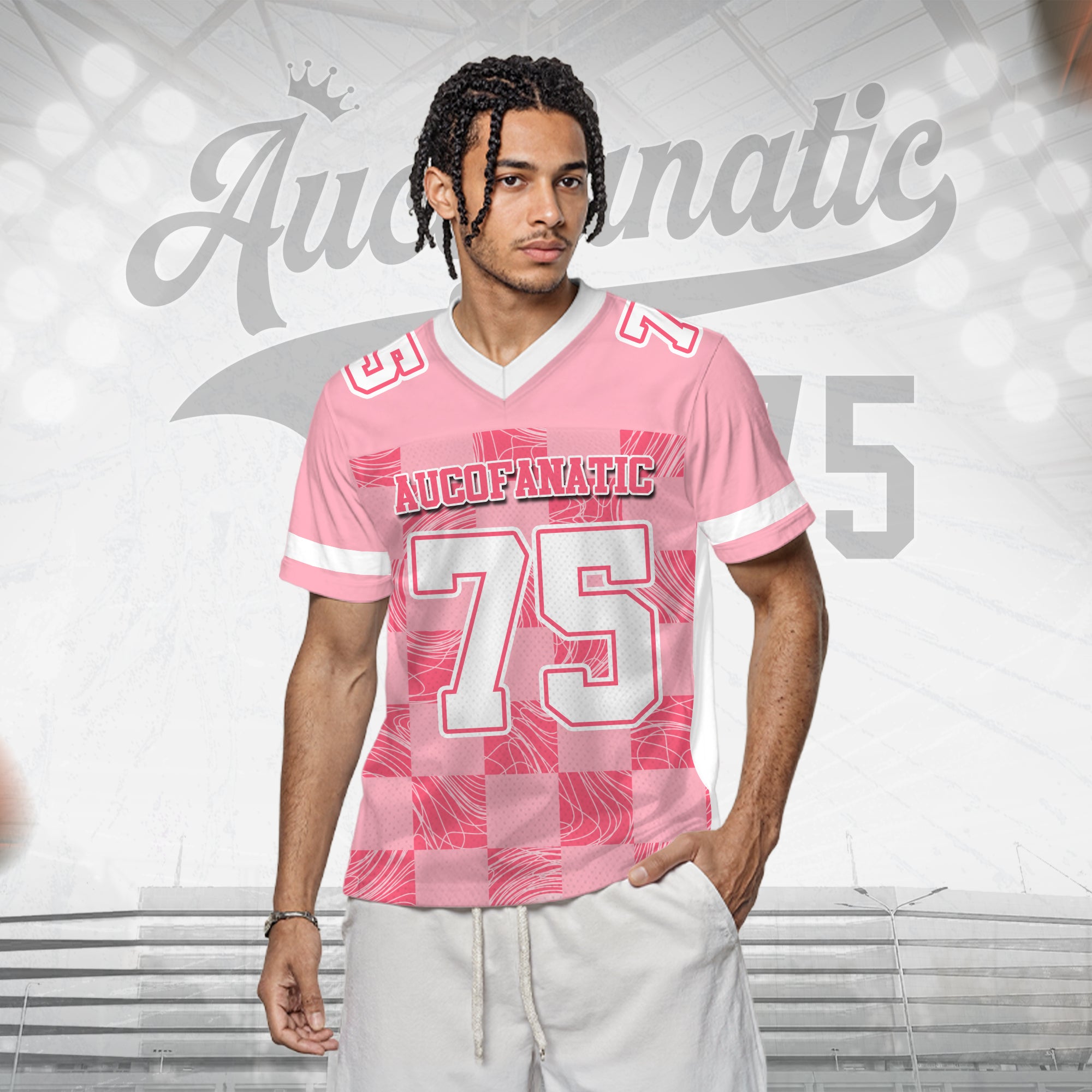 Custom Pink White Chess Pattern Football Jersey, Custom Football Jerseys Cheap for Fan