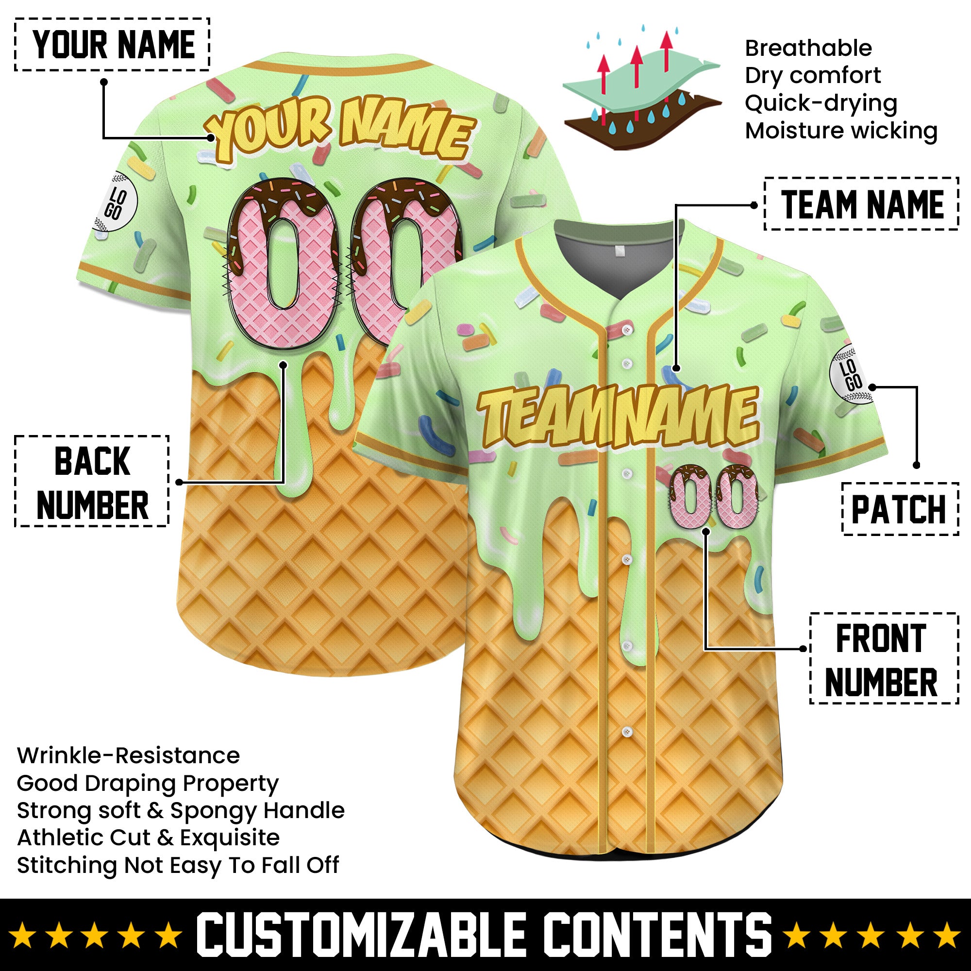 Custom Pistachio Chocolate Drip Baseball Jersey
