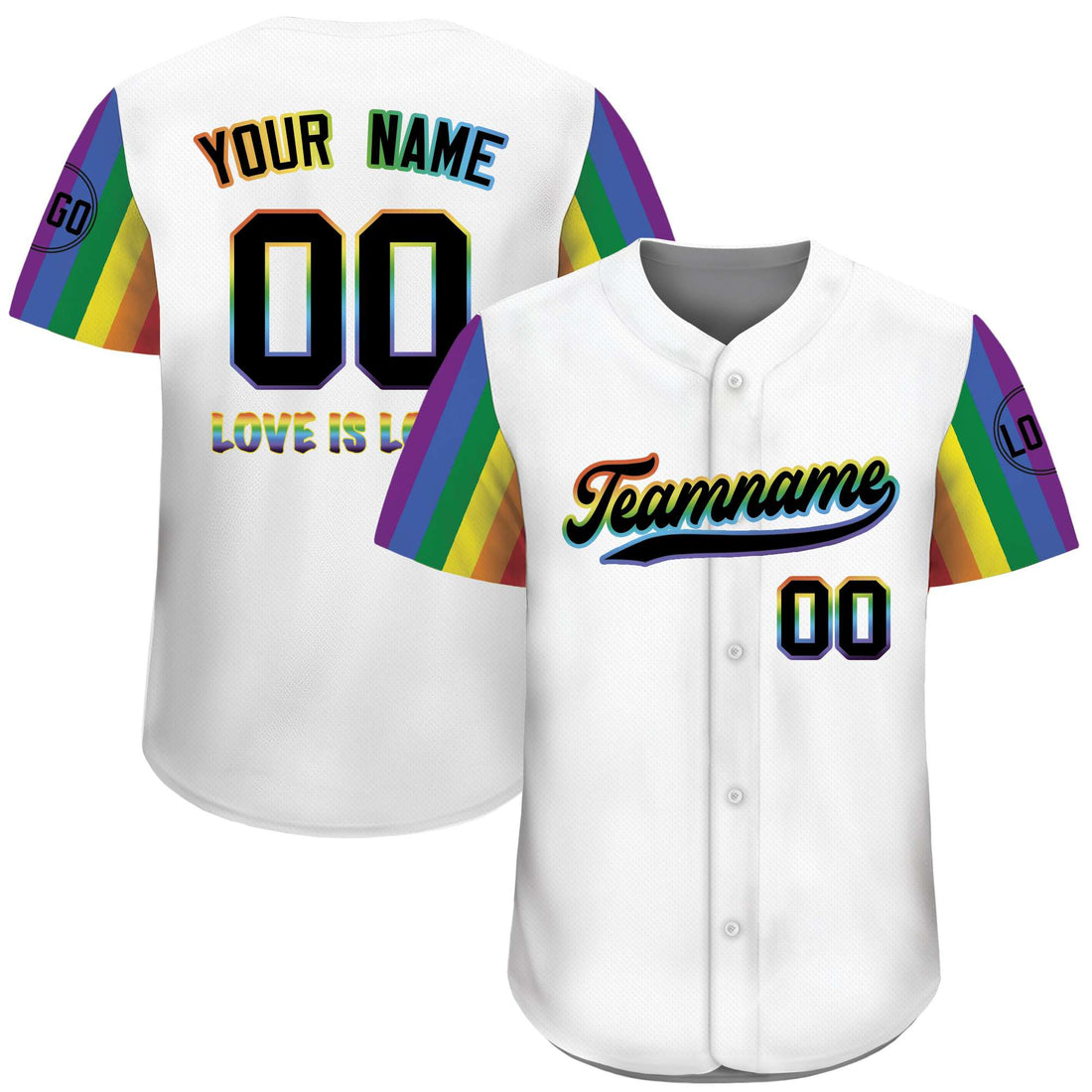 Custom Pride Love Is Love Rainbow White Baseball Jersey