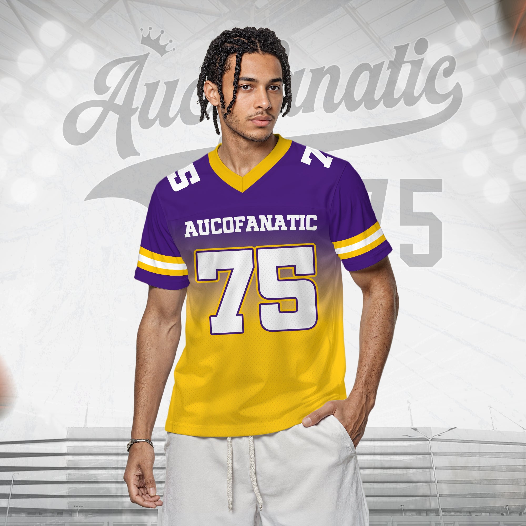 Custom Purple Gold Gradient Football Jersey, Personalized Team Name Number Football Jersey for Men Women Youth