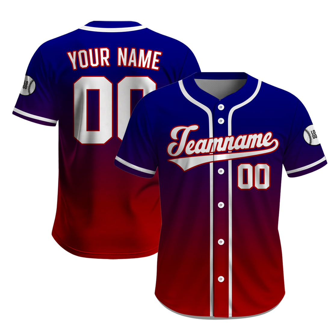 Custom Red Blue Gradient Baseball Jersey, Personalized Name Number Baseball Uniform for Men Women Youth
