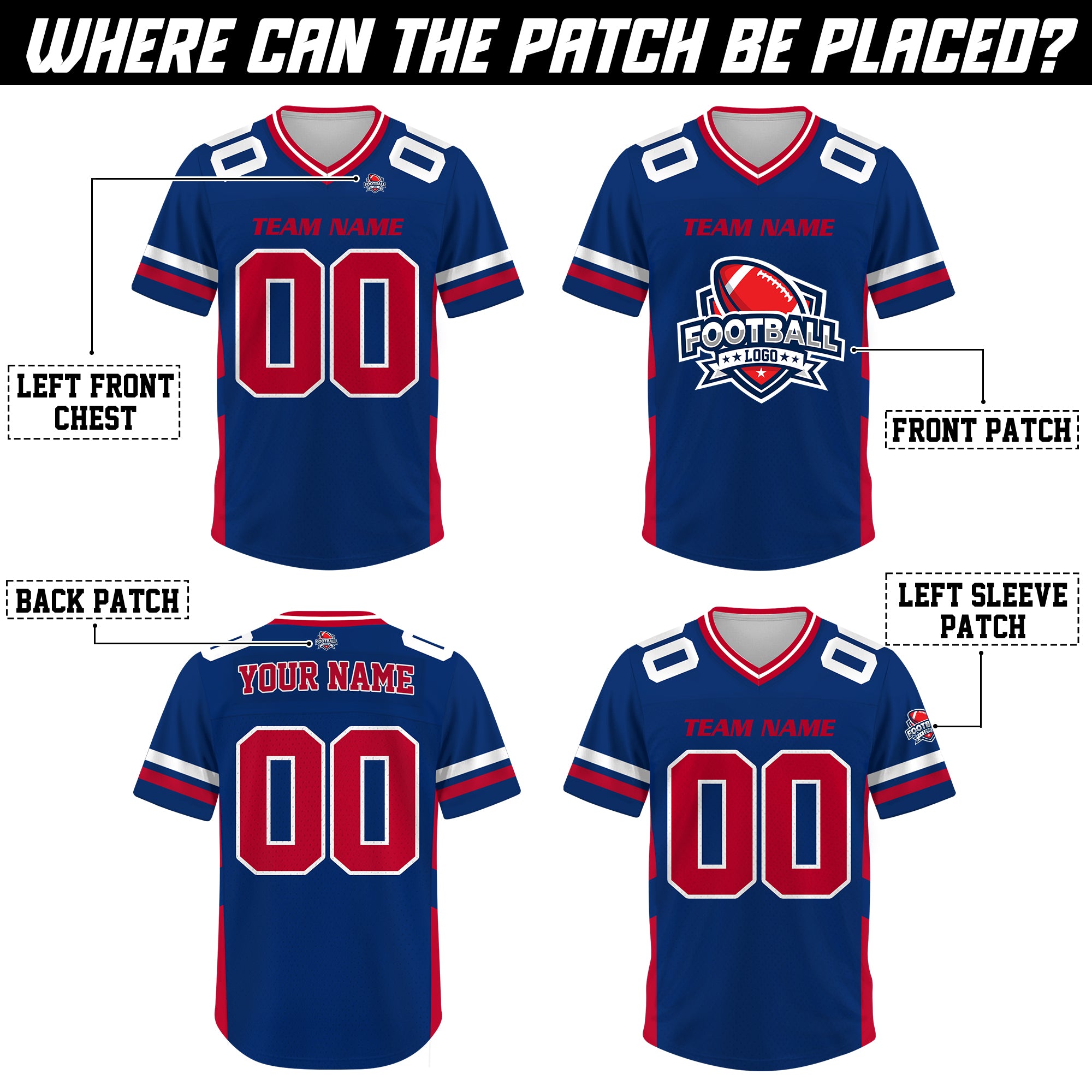 Custom Royal Blue Red Football Jersey, Personalized Concert Outfit Football Fan Tee