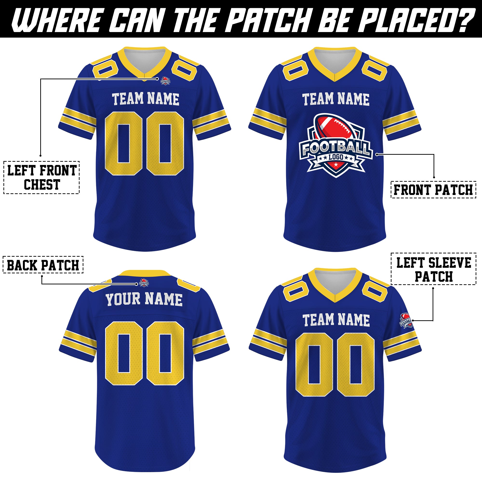 Custom Royal Blue and Gold Football Jersey, Gift For Fan Football Team Shirt