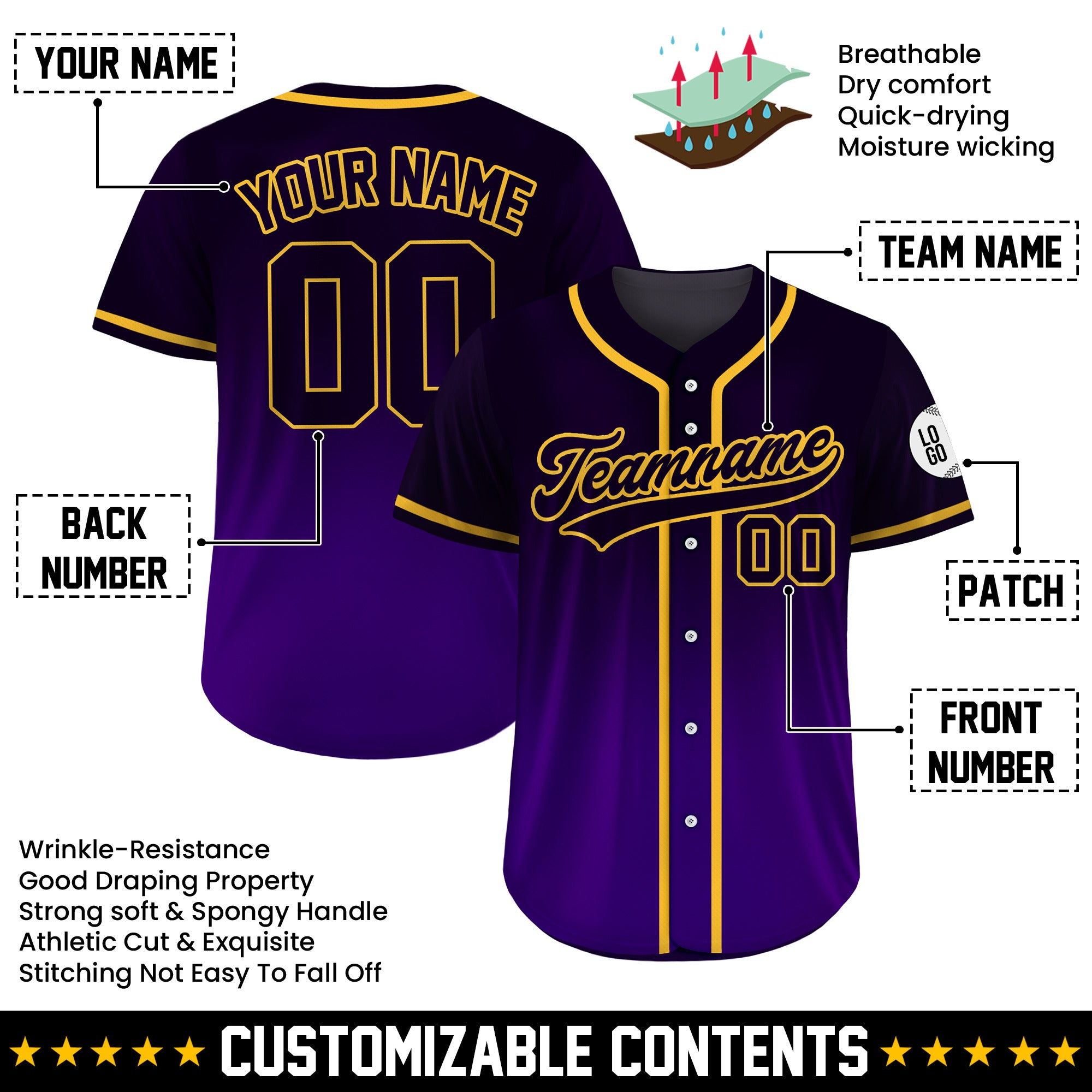 Custom Royal Night Fade Gradient Baseball Jersey