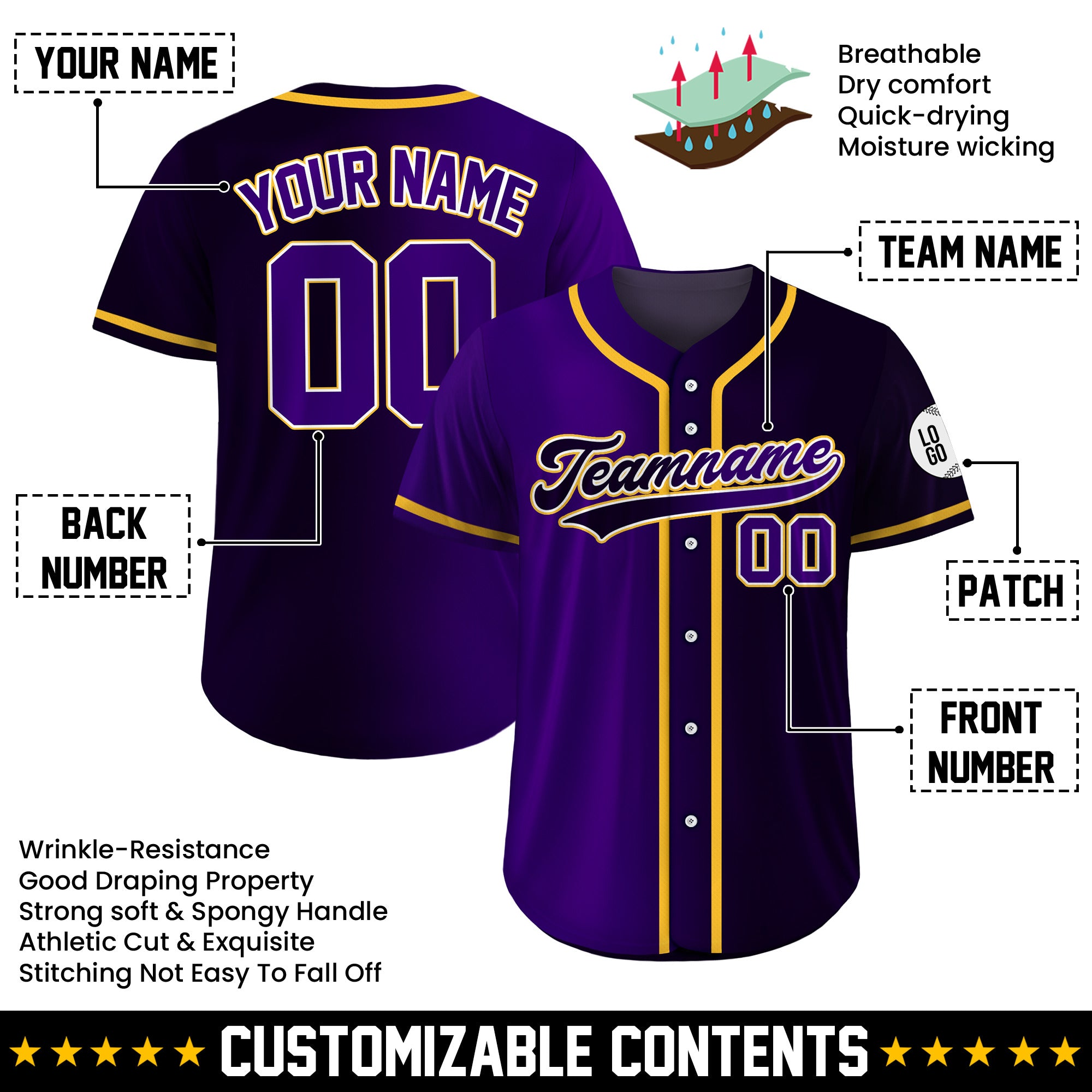Custom Royal Night Gradient Baseball Jersey