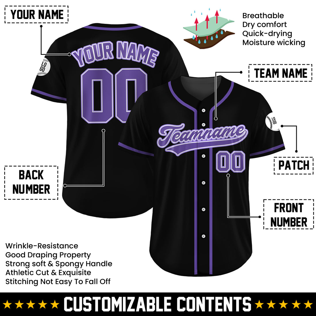 Custom Royal Pulse Black Baseball Jersey
