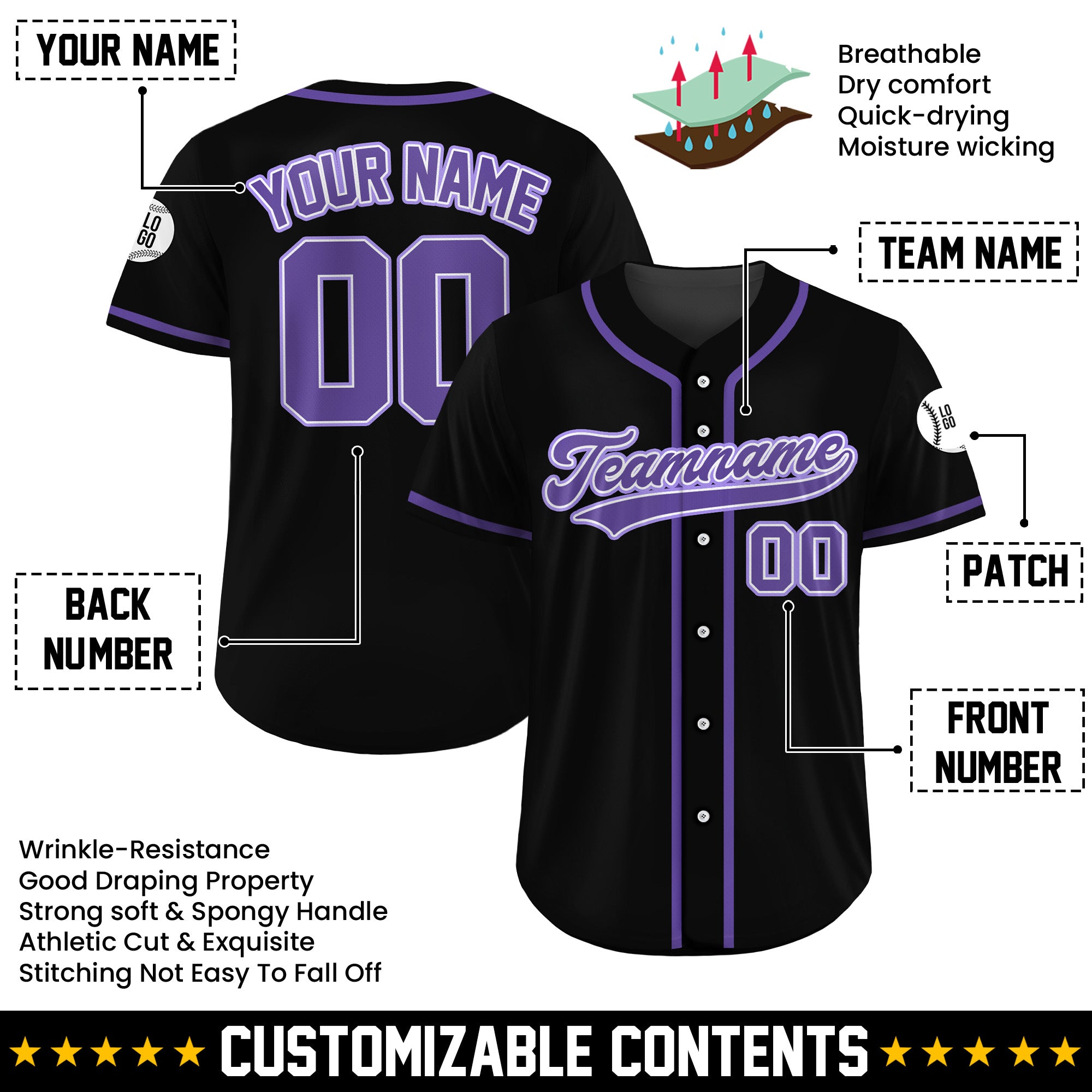 Custom Royal Pulse Black Baseball Jersey