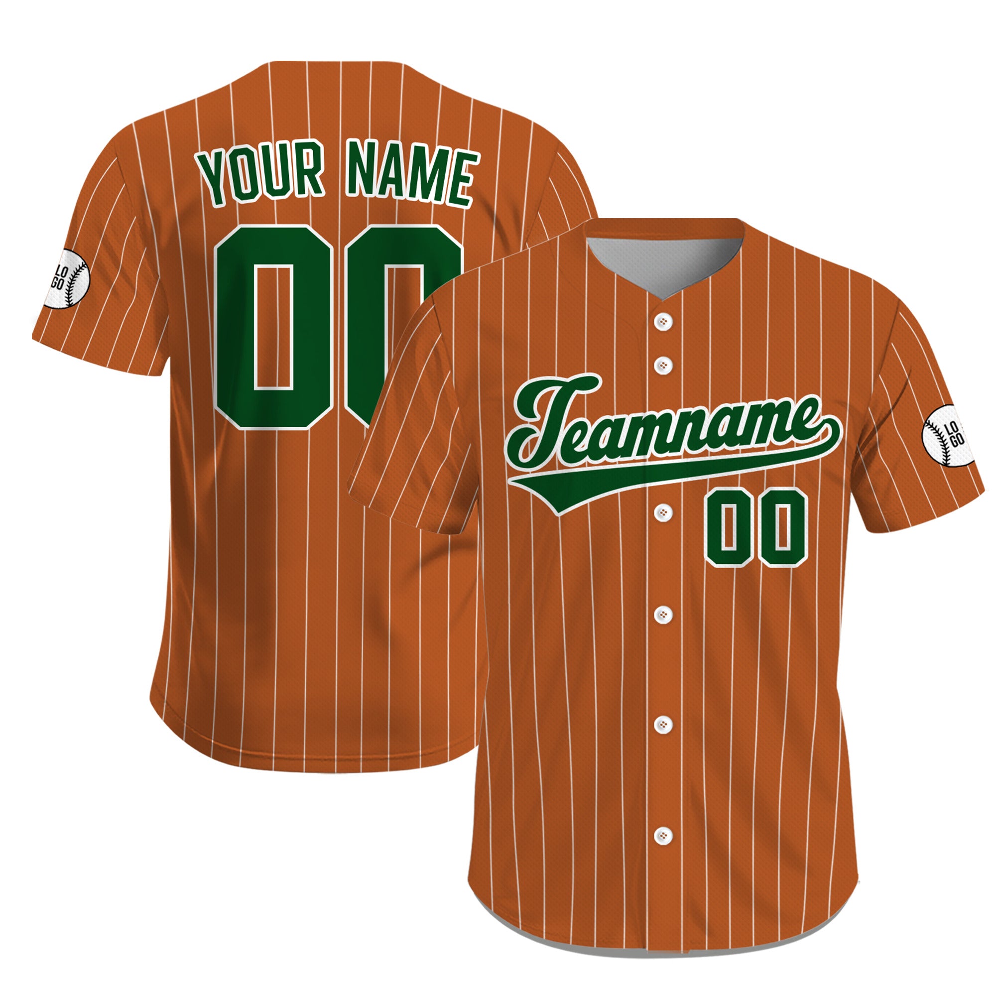 Custom Rust Orange Green Pinstripe Baseball Jersey