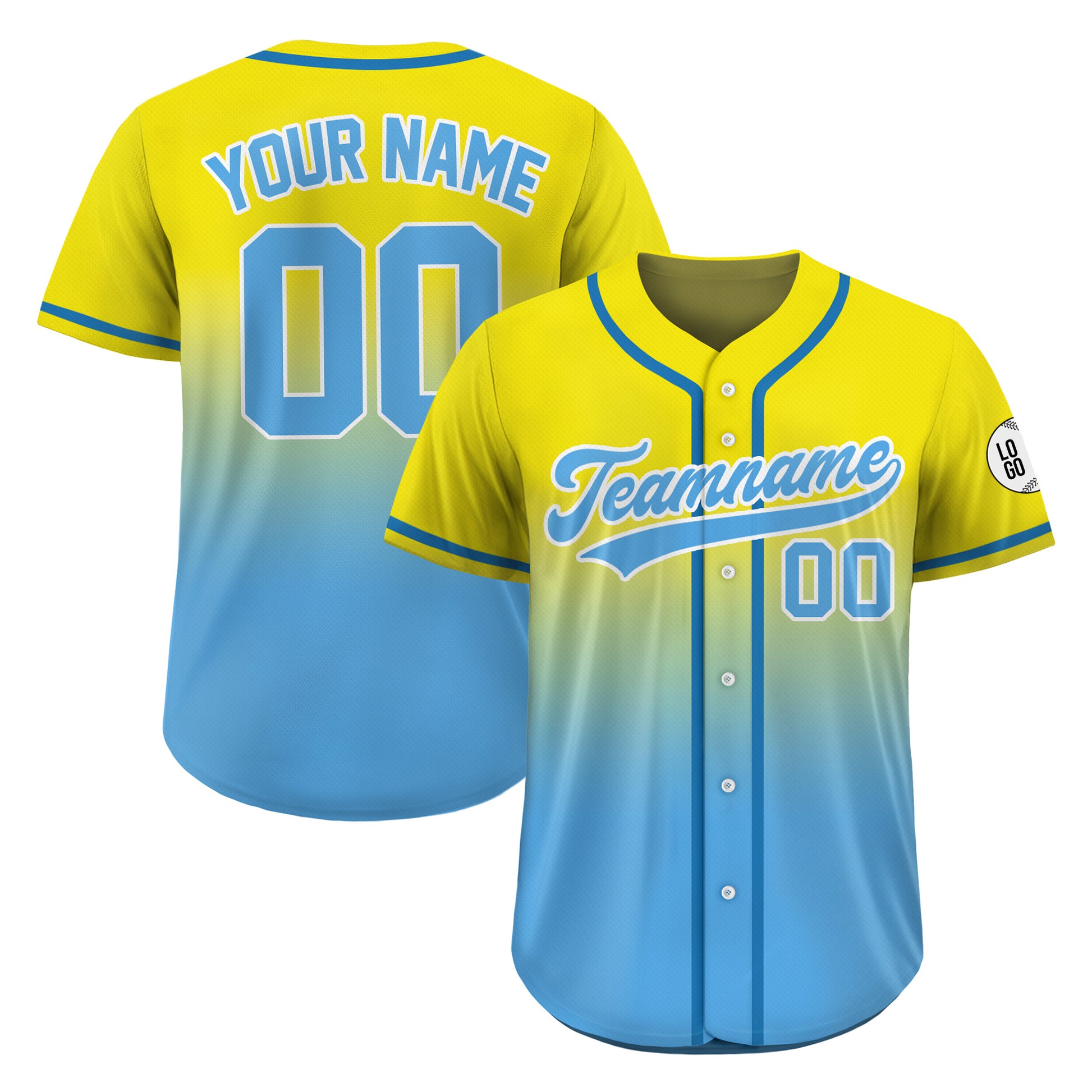 Custom Sunshine Sky Fade Gradient Baseball Jersey