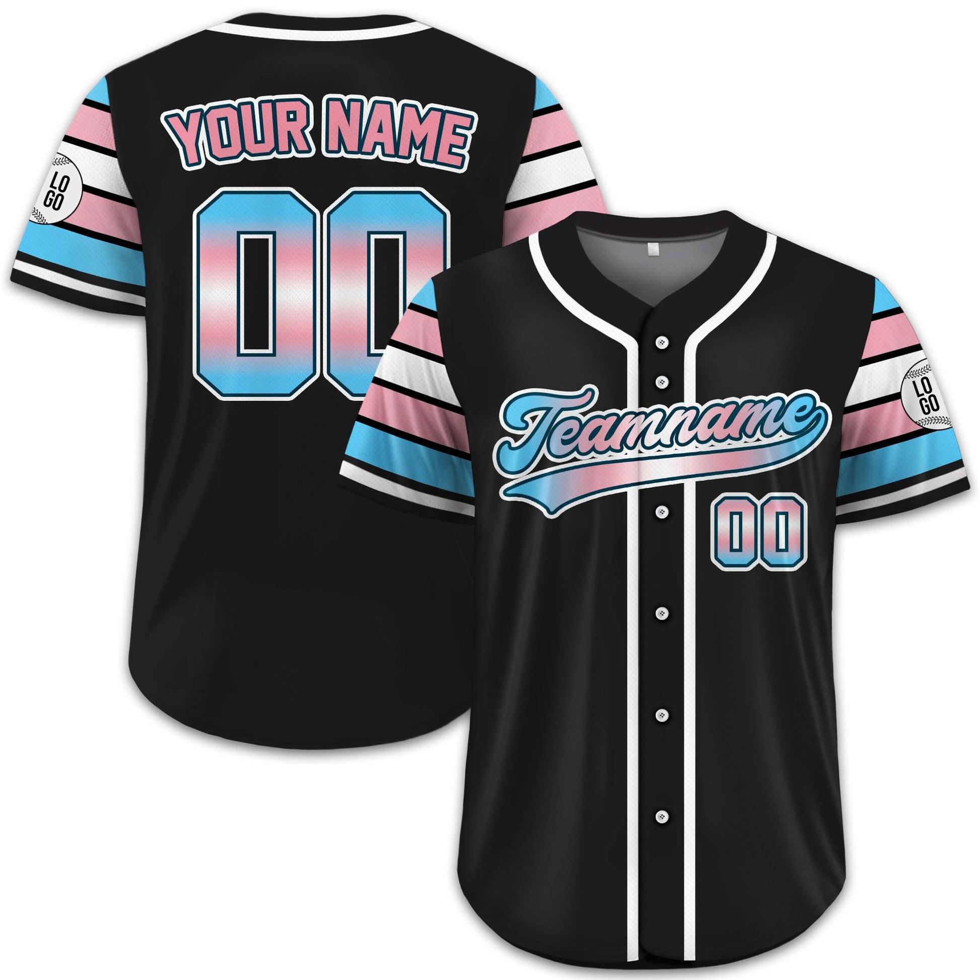Custom Transgender Pride Black Baseball Jersey